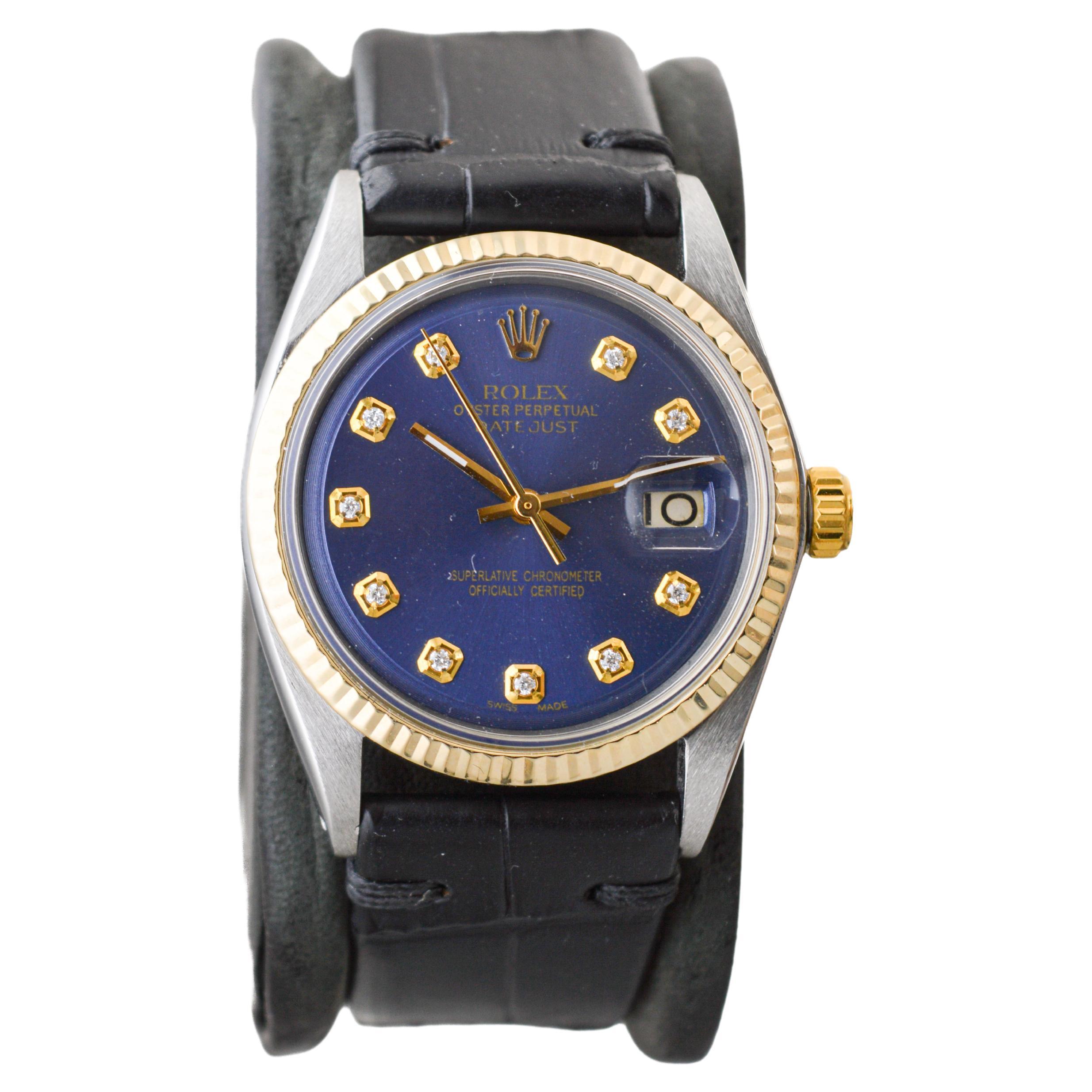 Rolex Two-Tone Datejust with Custom Made Blue Dial and Diamond Markers 1960's