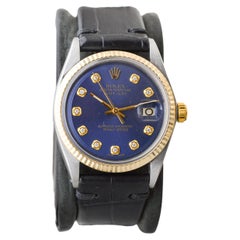 Rolex Zweifarbiges Datejust-Zifferblatt mit maßgefertigtem blauem Zifferblatt und Diamantmarkierungen 1960er Jahre