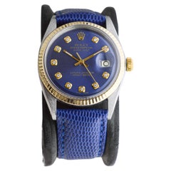 Rolex Zweifarbiges Datejust-Zifferblatt mit maßgefertigtem blauem Zifferblatt und Diamantmarkierungen 1960er Jahre