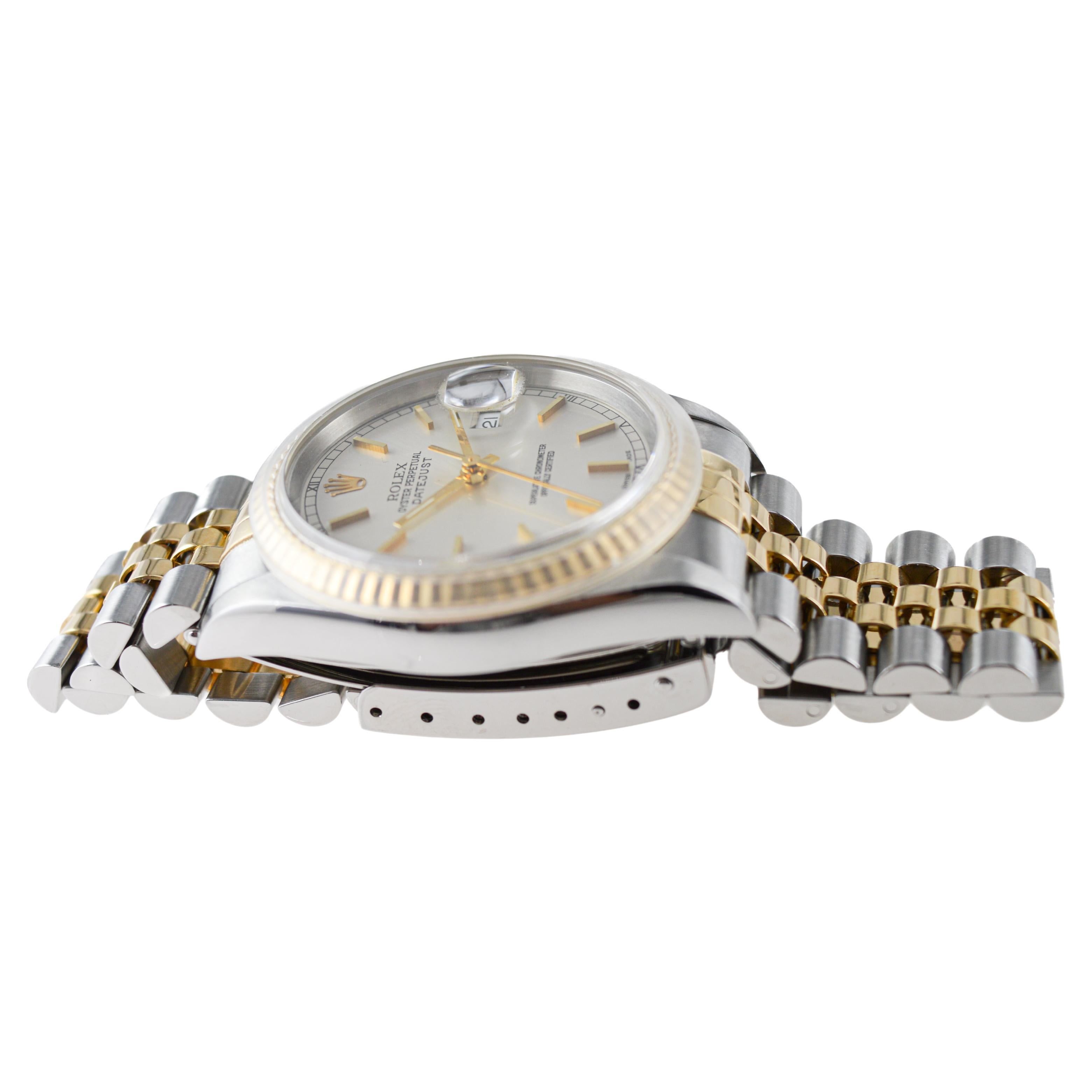 Rolex Two-Tone Datejust with Factory Original, Dial, Box and Papers circa 2000's For Sale 6