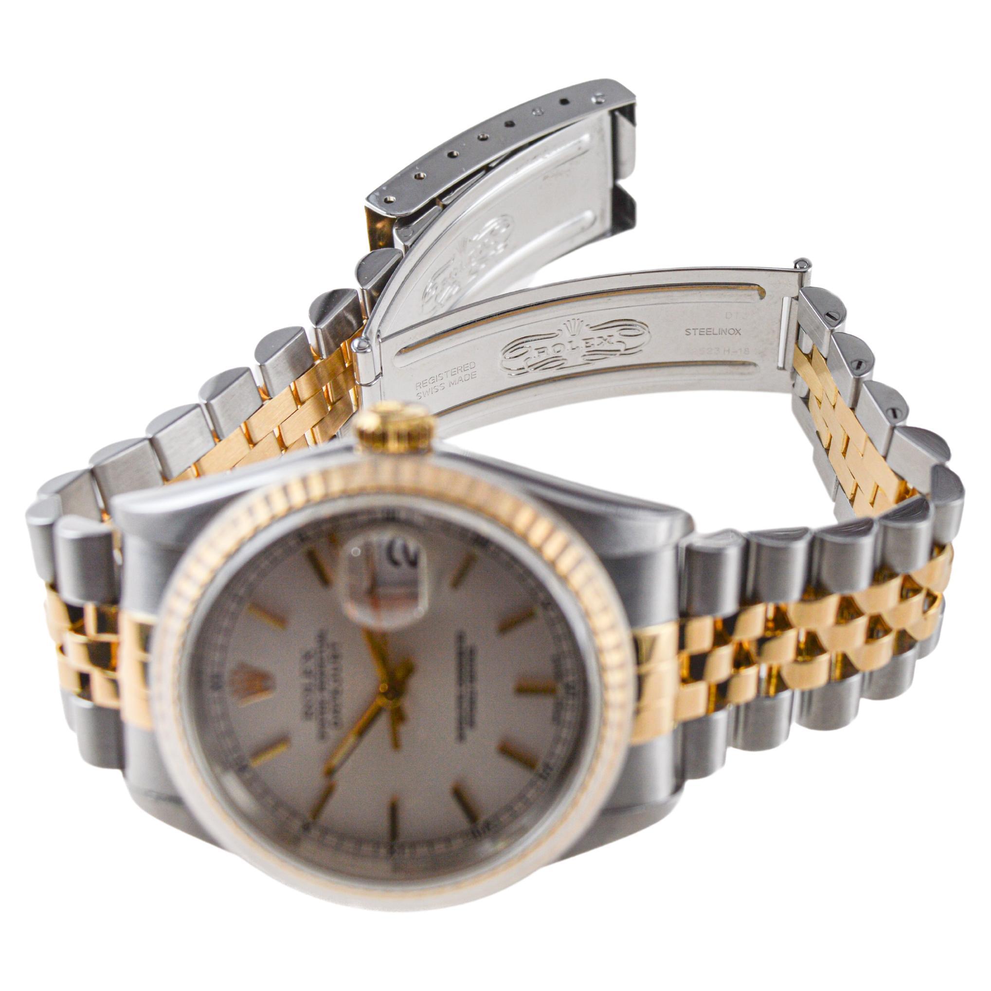 Rolex Two-Tone Datejust with Factory Original, Dial, Box and Papers circa 2000's For Sale 7