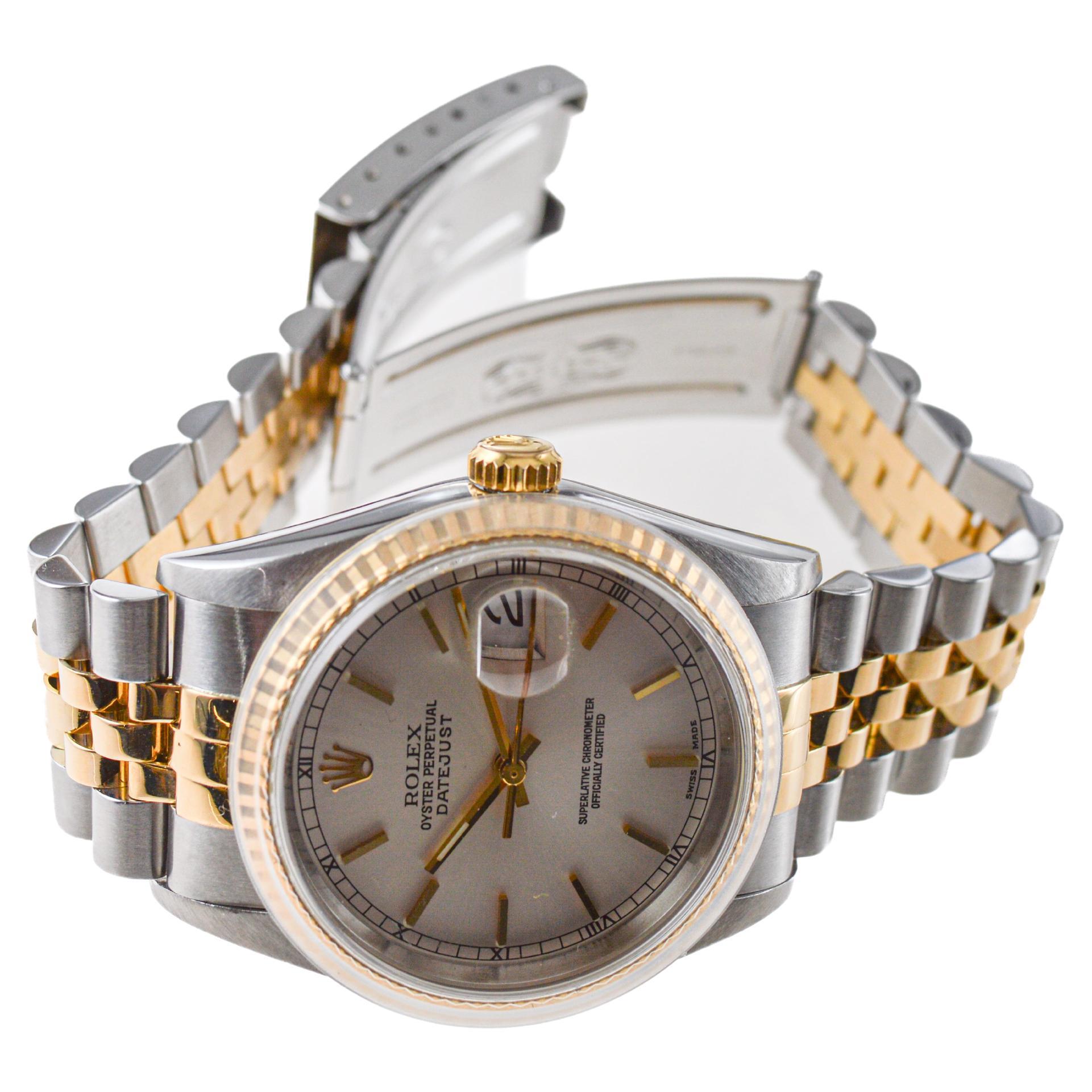 Rolex Two-Tone Datejust with Factory Original, Dial, Box and Papers circa 2000's For Sale 8