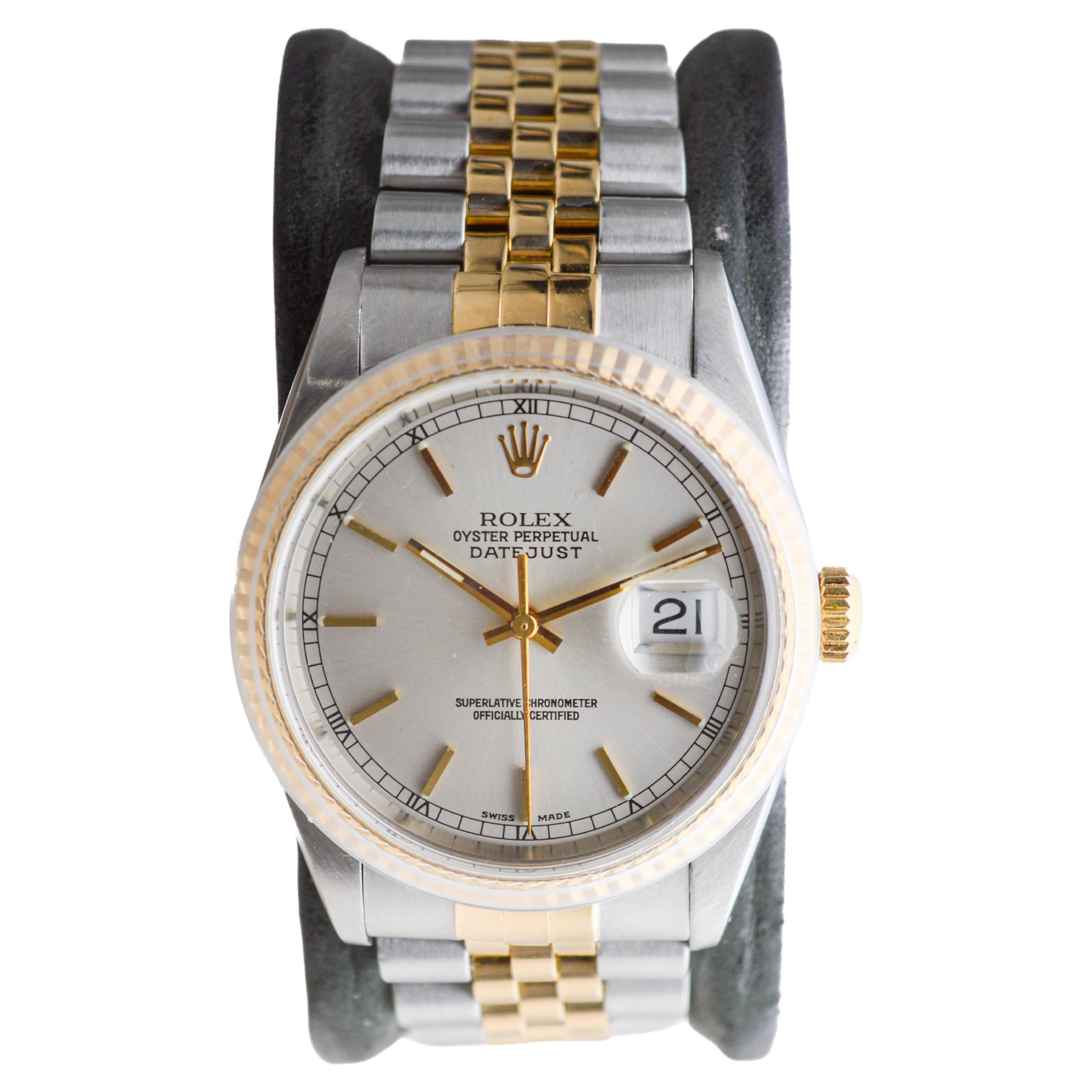 Modern Rolex Two-Tone Datejust with Factory Original, Dial, Box and Papers circa 2000's For Sale