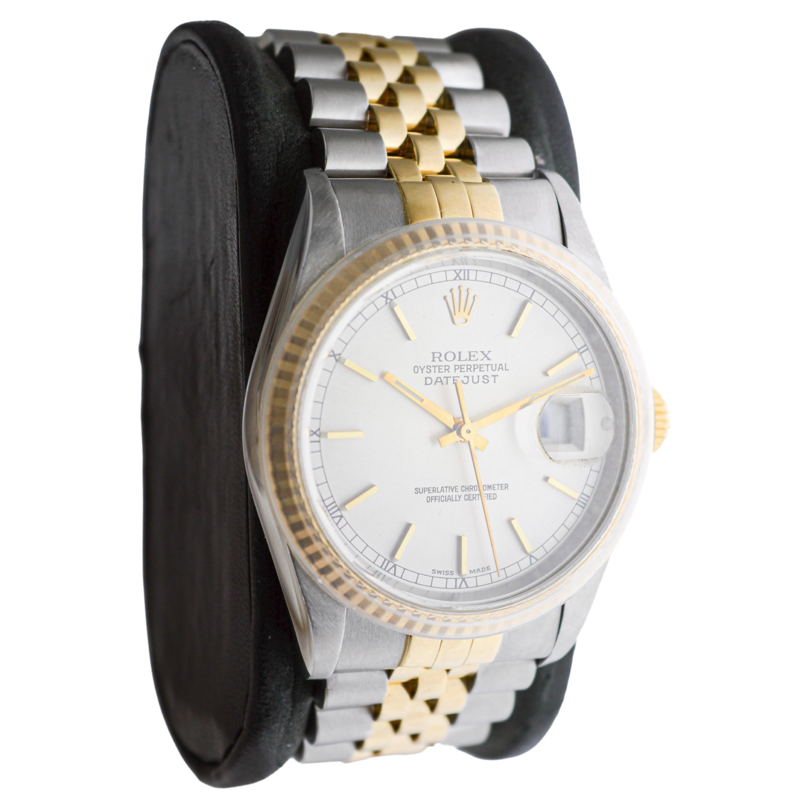 Women's or Men's Rolex Two-Tone Datejust with Factory Original, Dial, Box and Papers circa 2000's For Sale