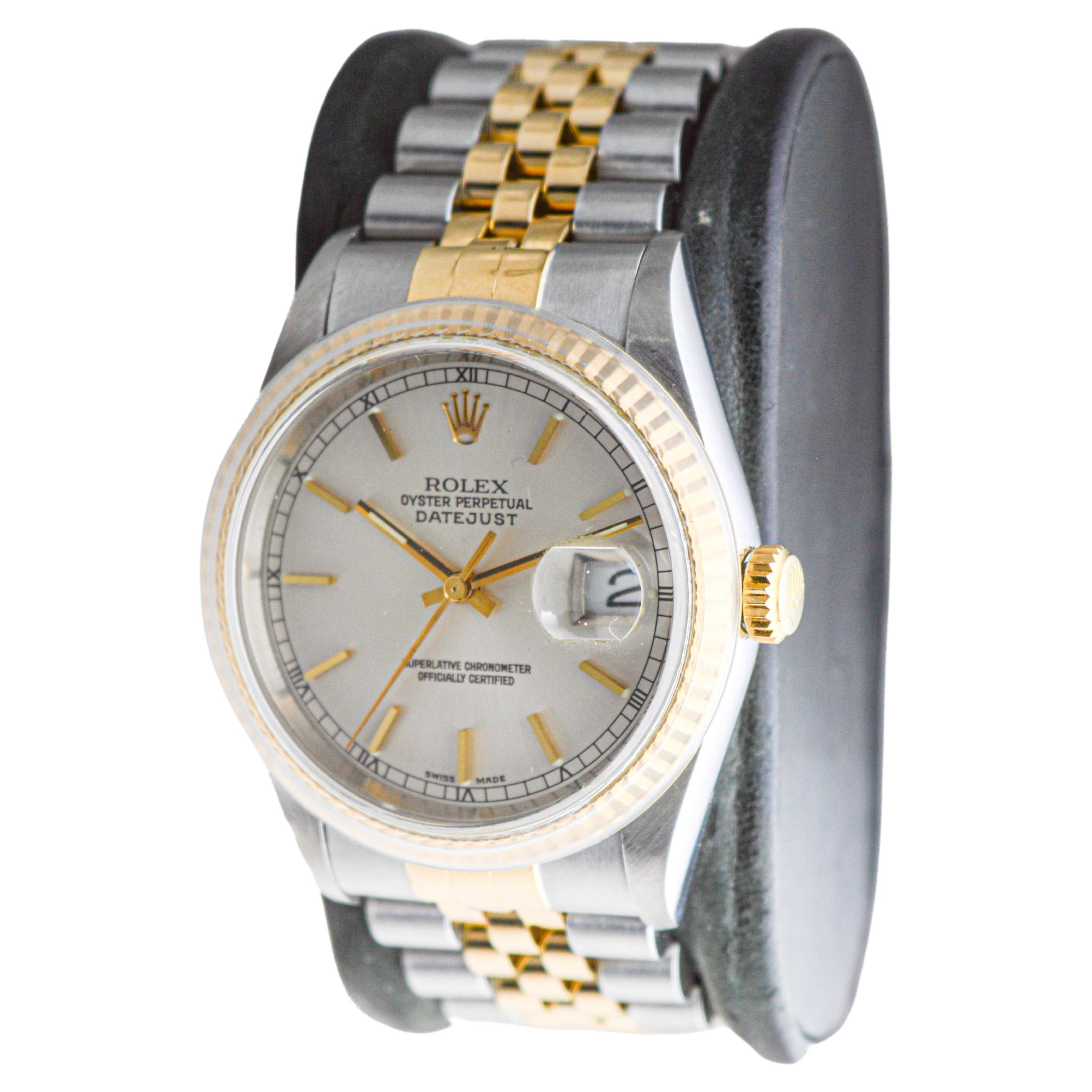 Rolex Two-Tone Datejust with Factory Original, Dial, Box and Papers circa 2000's For Sale 2
