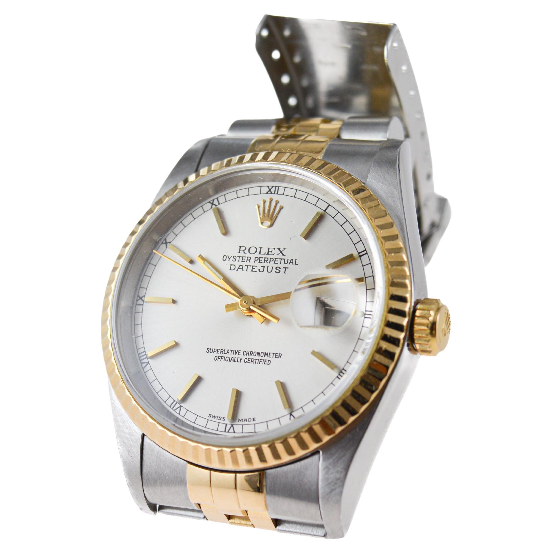 Rolex Two-Tone Datejust with Factory Original, Dial, Box and Papers circa 2000's For Sale 4