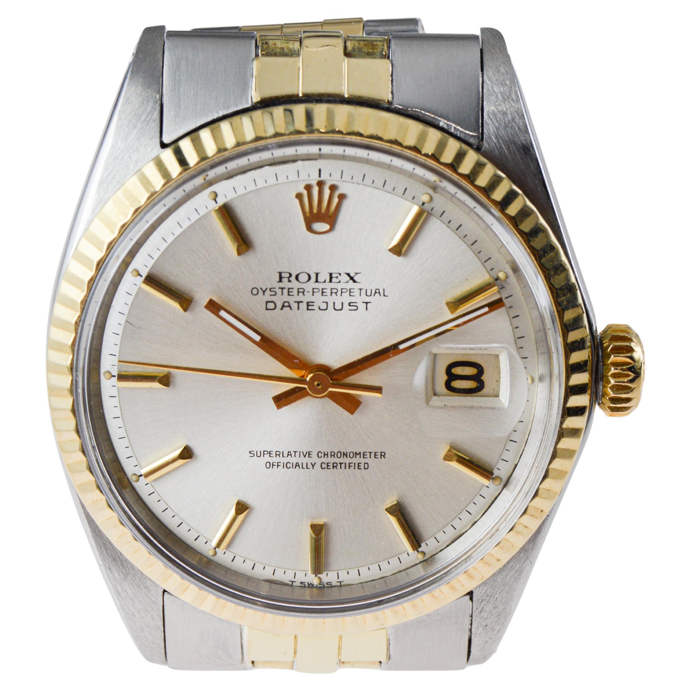 Rolex Two Tone Datejust with Factory Original Dial circa 1970's For Sale 6