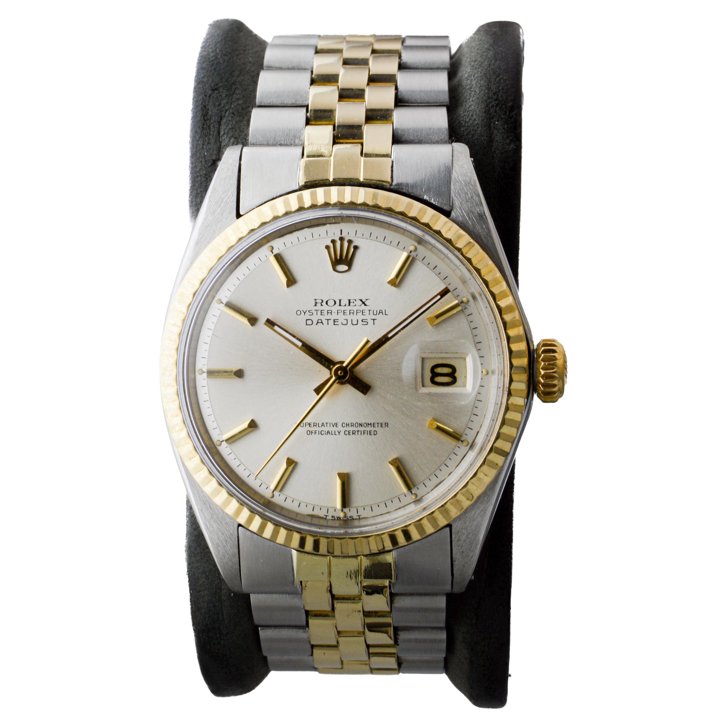 Rolex Two Tone Datejust with Factory Original Dial circa 1970's For Sale 1