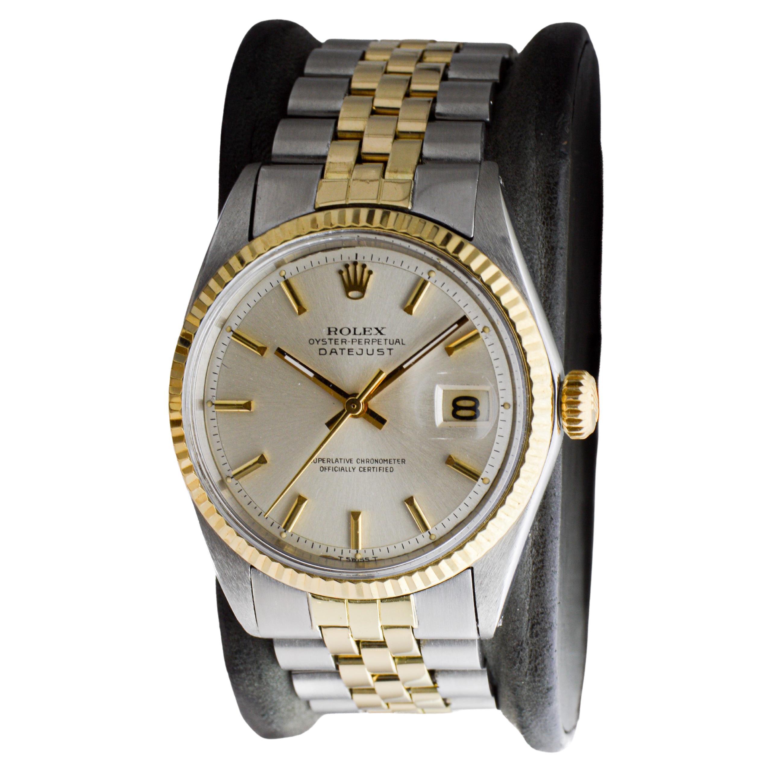Rolex Two Tone Datejust with Factory Original Dial circa 1970's For Sale 2