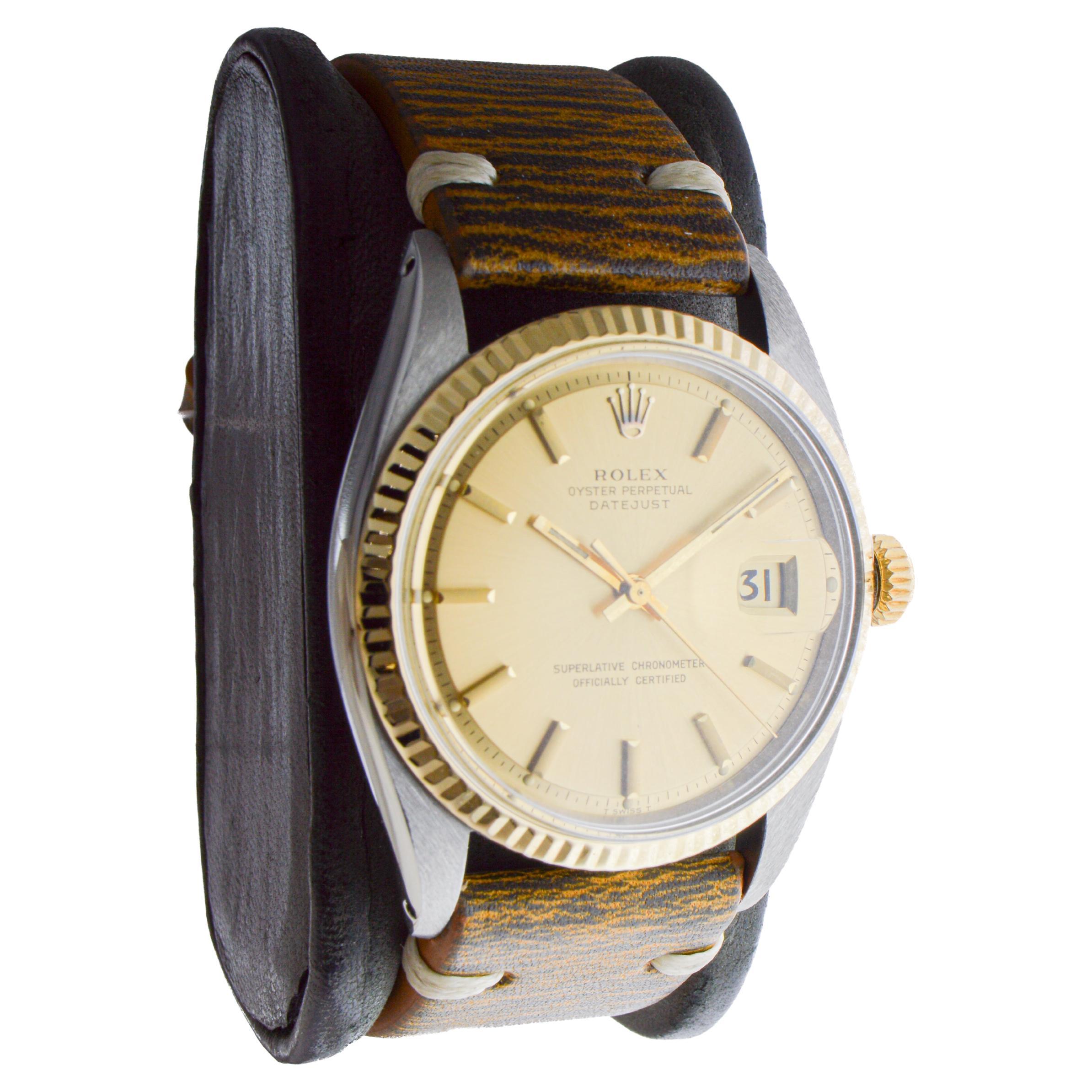 FACTORY / HOUSE: Rolex Watch Company
STYLE / REFERENCE: Datejust / Reference 1601
METAL / MATERIAL: Two tone
CIRCA / YEAR: 1971
DIMENSIONS / SIZE: Length 43mm 