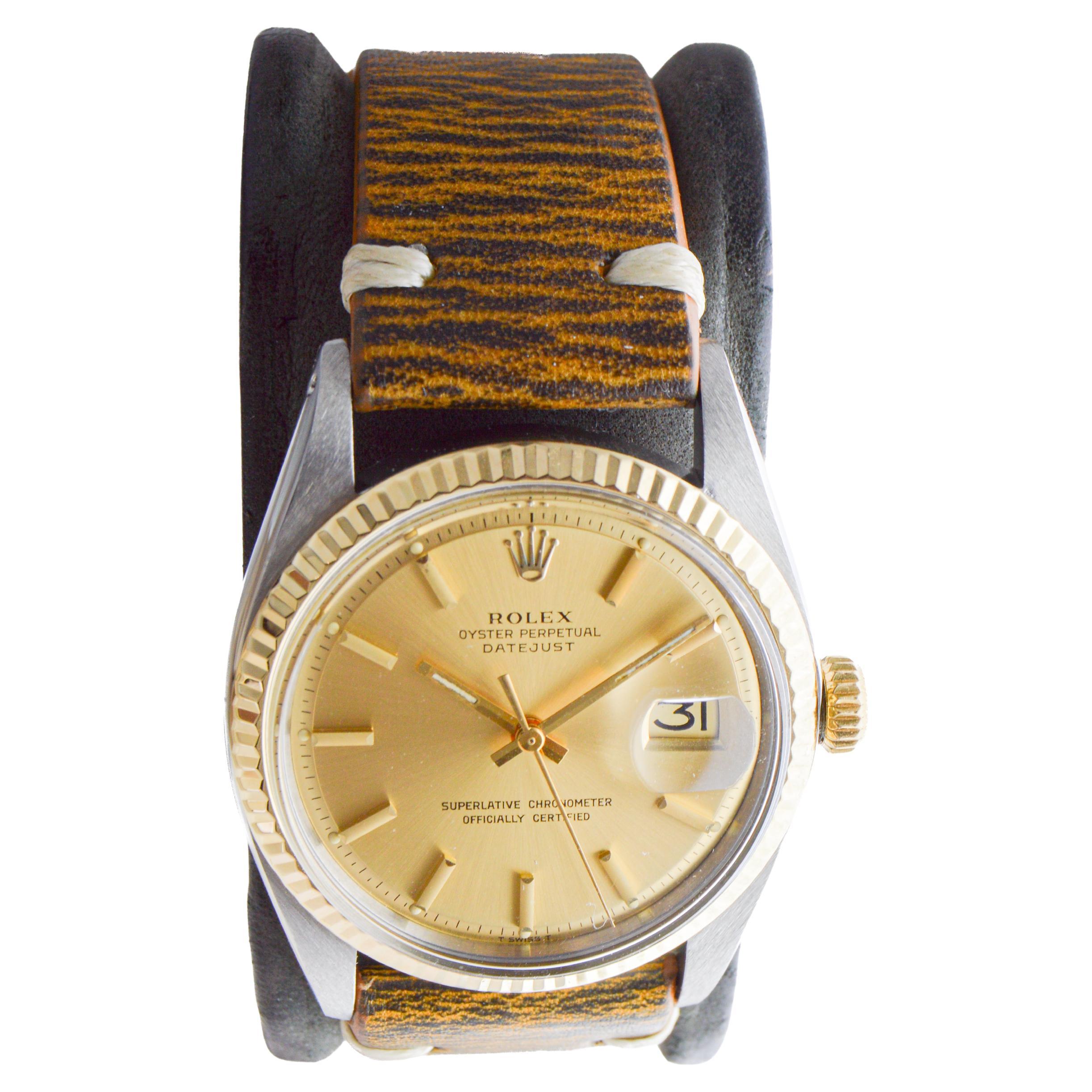 Rolex Two Tone Datejust with Original Dial & Two Straps circa, 1971 In Excellent Condition For Sale In Long Beach, CA