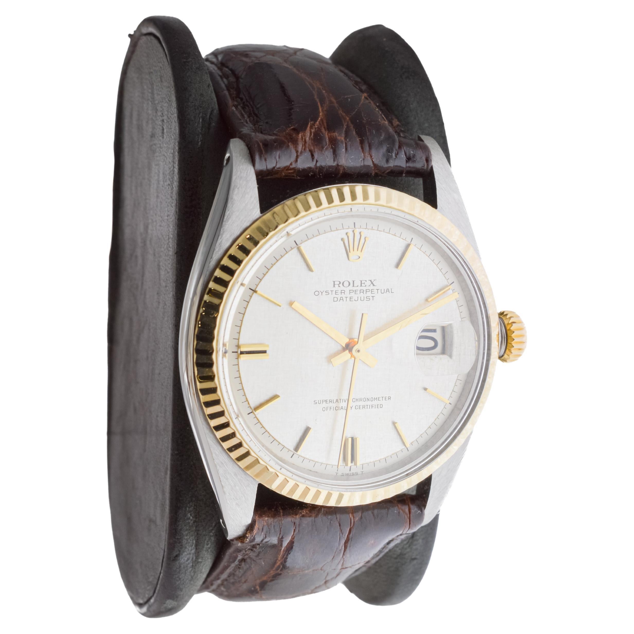 Modern Rolex Two Tone Datejust with Rare Factory Original Linen Dial 1968