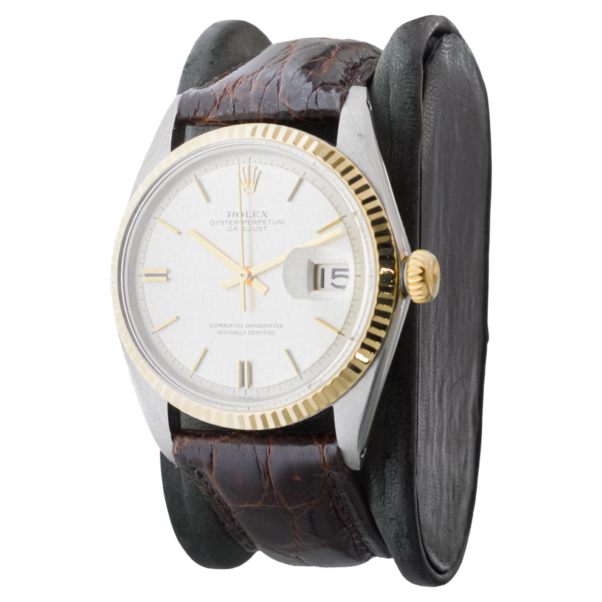 Rolex Two Tone Datejust with Rare Factory Original Linen Dial 1968 2