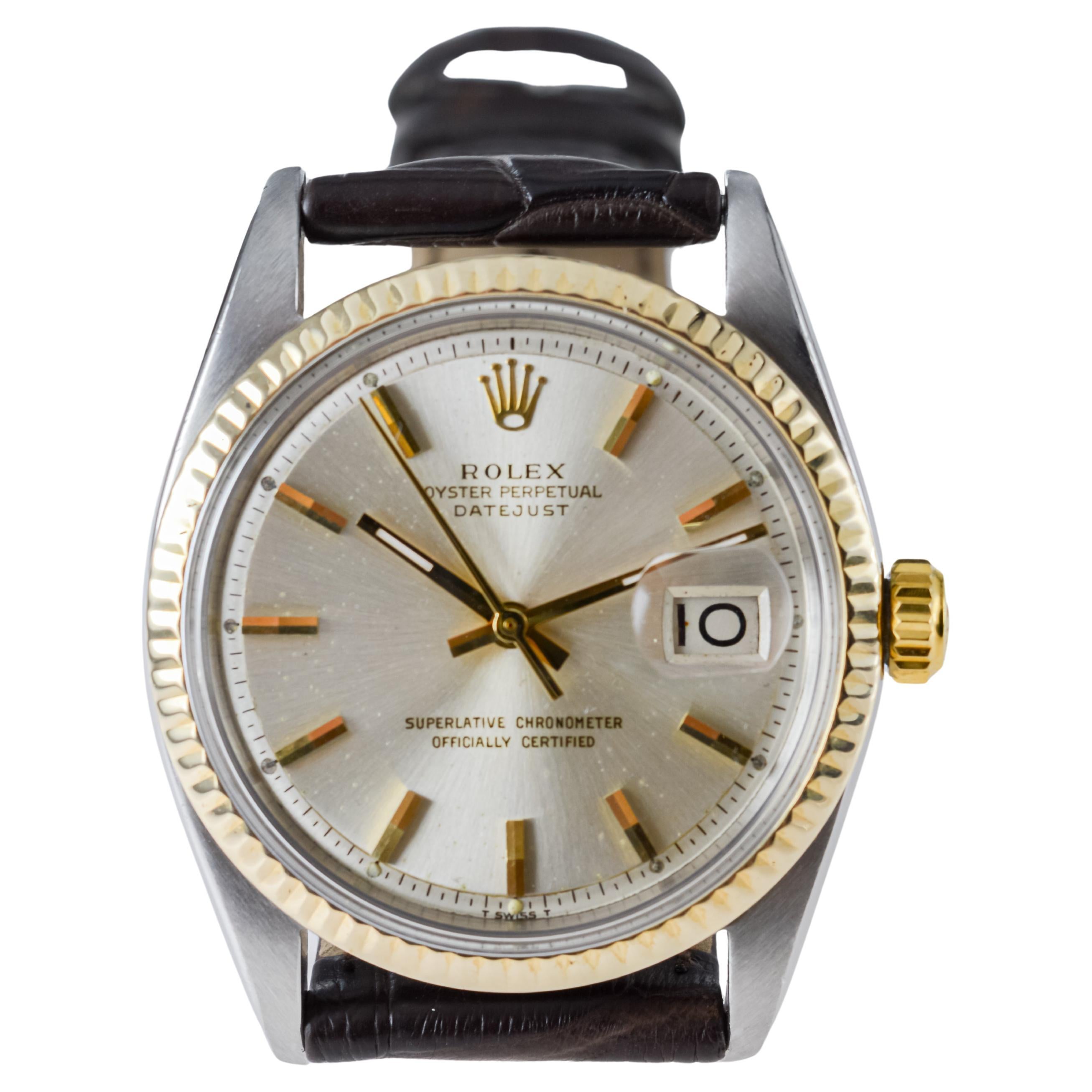 Rolex Two Tone Datejust with Rare Factory Original Silvered Dial circa 1960's For Sale 5