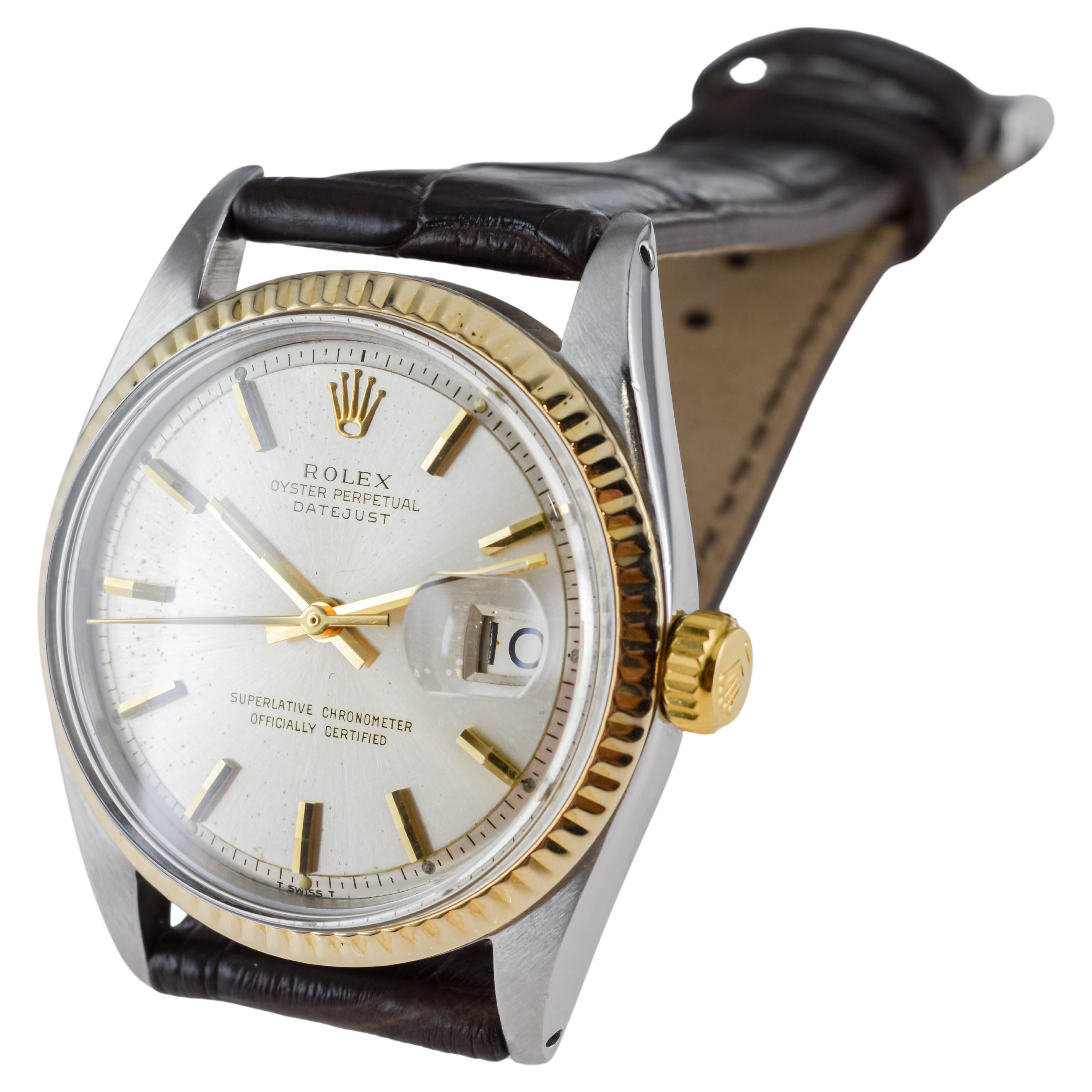 Rolex Two Tone Datejust with Rare Factory Original Silvered Dial circa 1960's For Sale 6