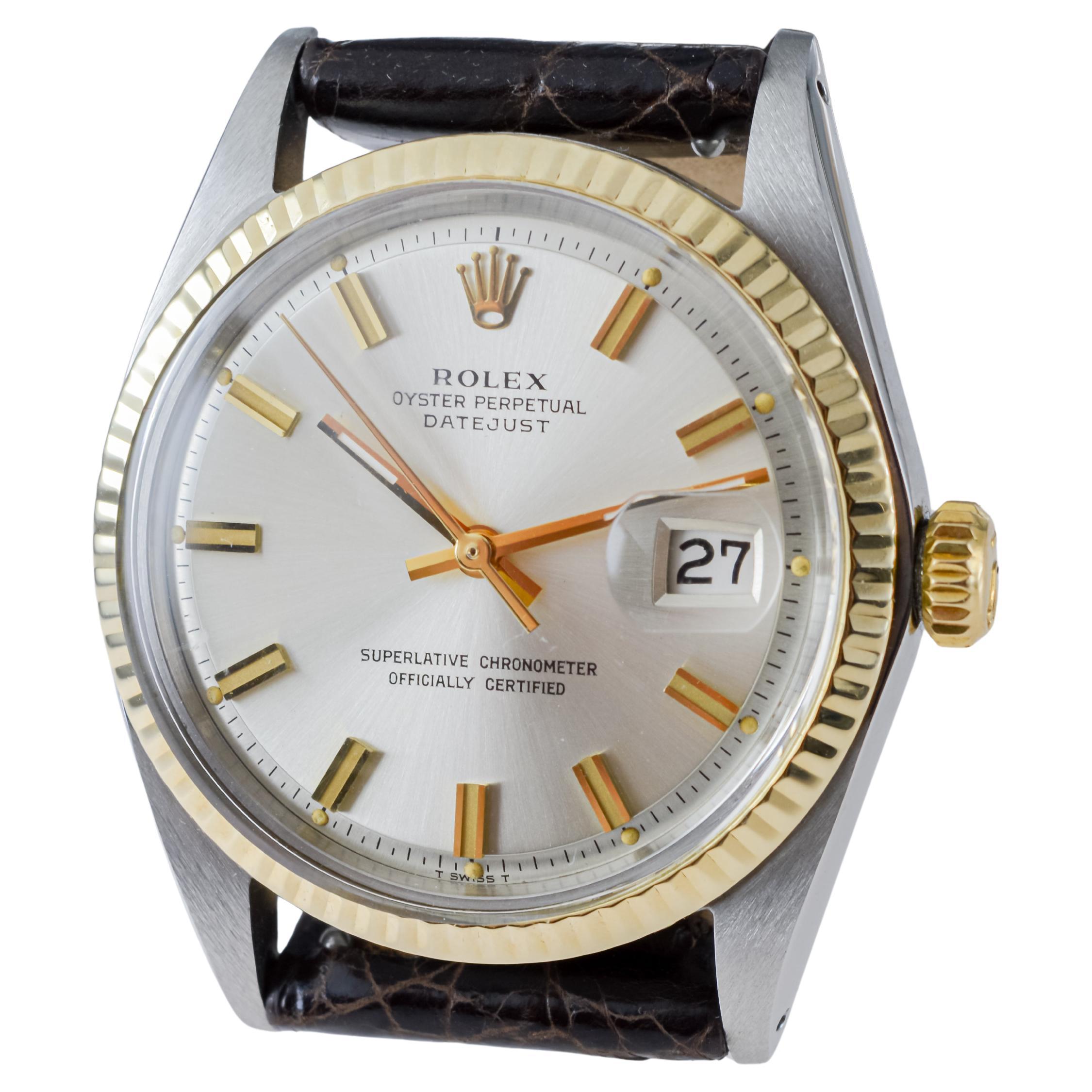 Rolex Two Tone Datejust with Rare Factory Original Silvered Dial circa 1960's 7
