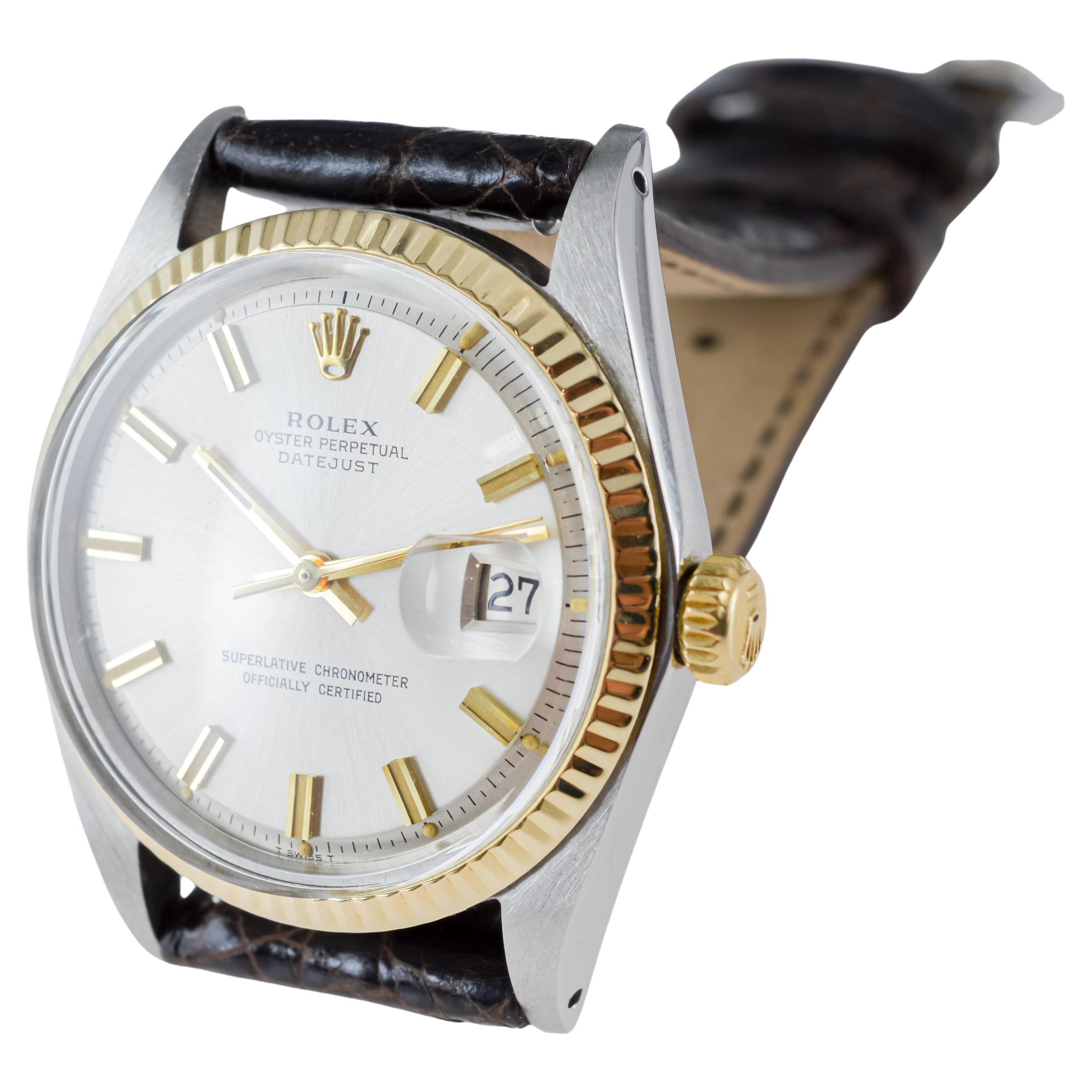 Rolex Two Tone Datejust with Rare Factory Original Silvered Dial circa 1960's 8