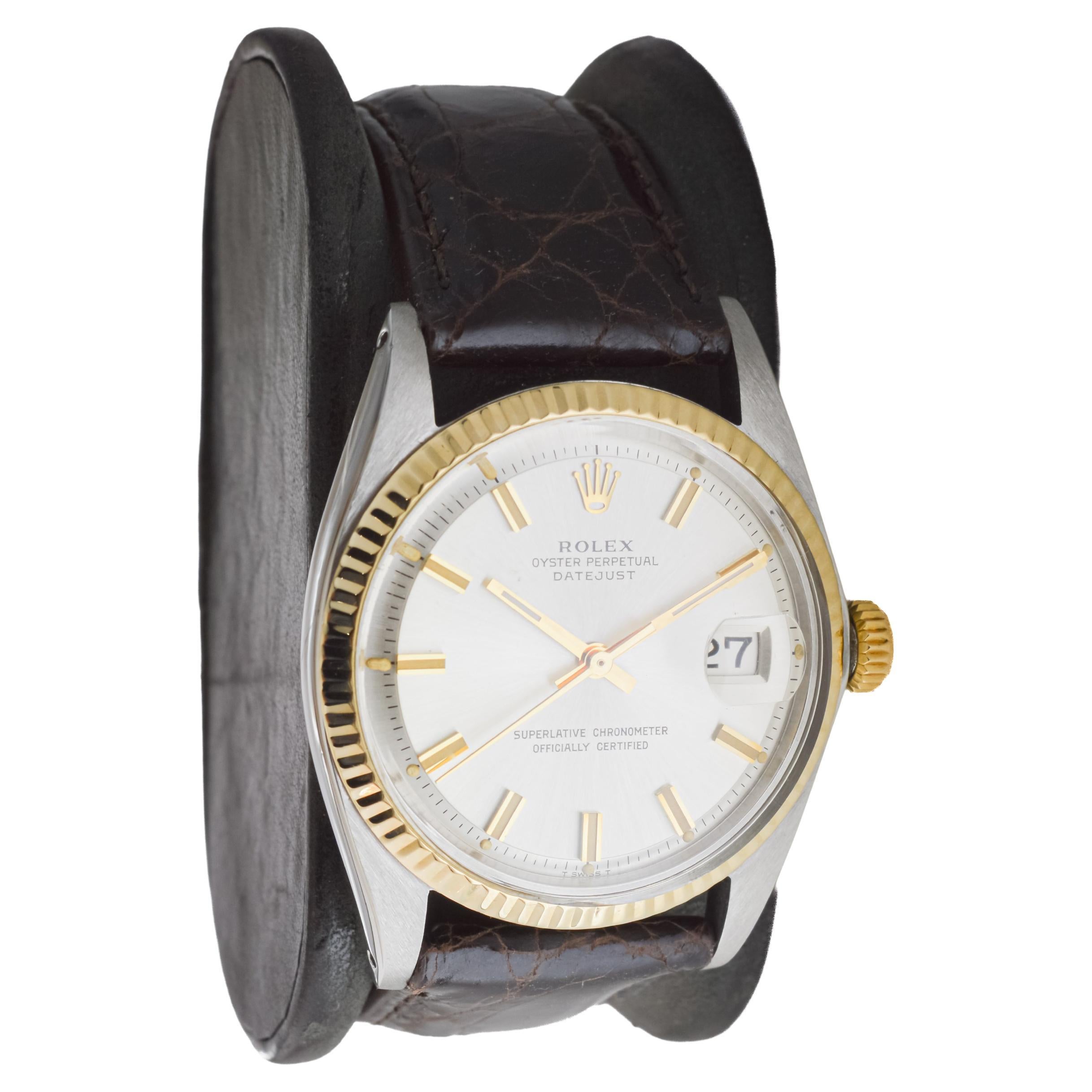Modern Rolex Two Tone Datejust with Rare Factory Original Silvered Dial circa 1960's