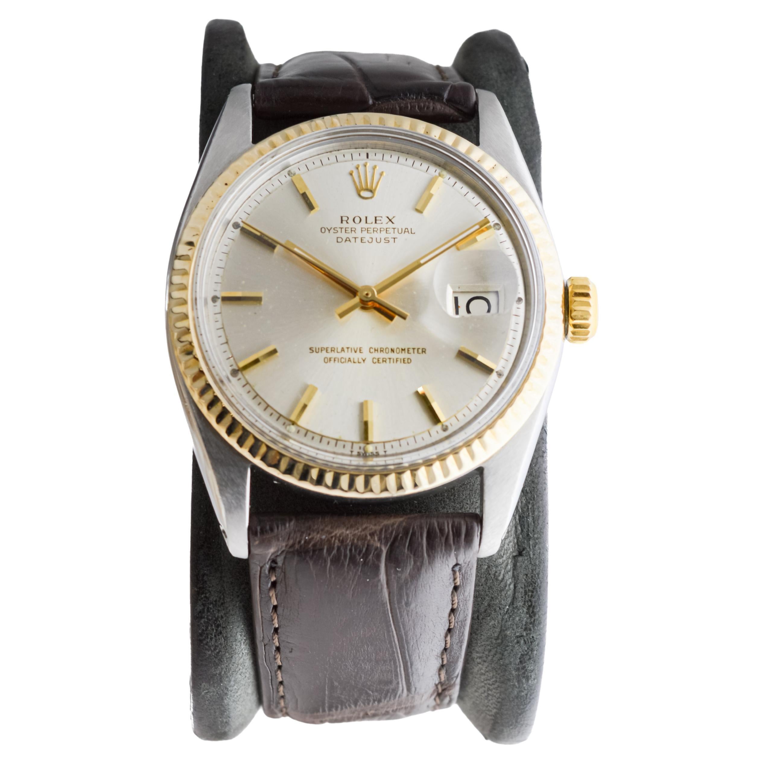 Modern Rolex Two Tone Datejust with Rare Factory Original Silvered Dial circa 1960's For Sale