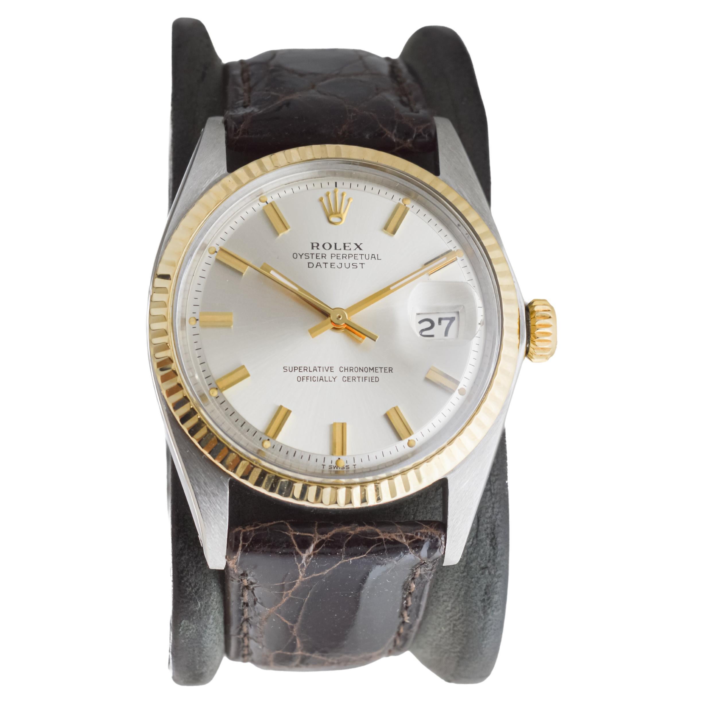 Rolex Two Tone Datejust with Rare Factory Original Silvered Dial circa 1960's In Excellent Condition In Long Beach, CA