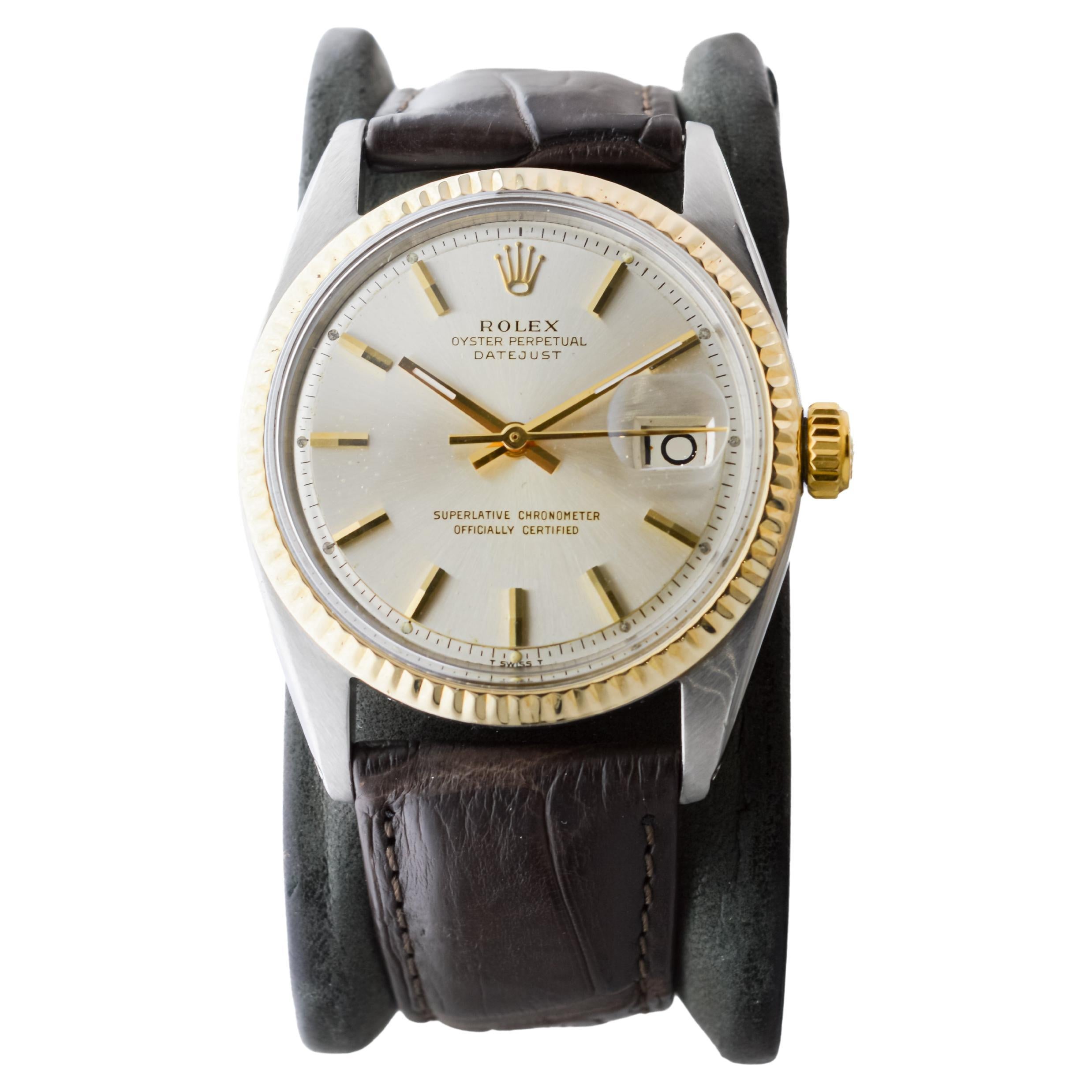 Rolex Two Tone Datejust with Rare Factory Original Silvered Dial circa 1960's In Excellent Condition For Sale In Long Beach, CA