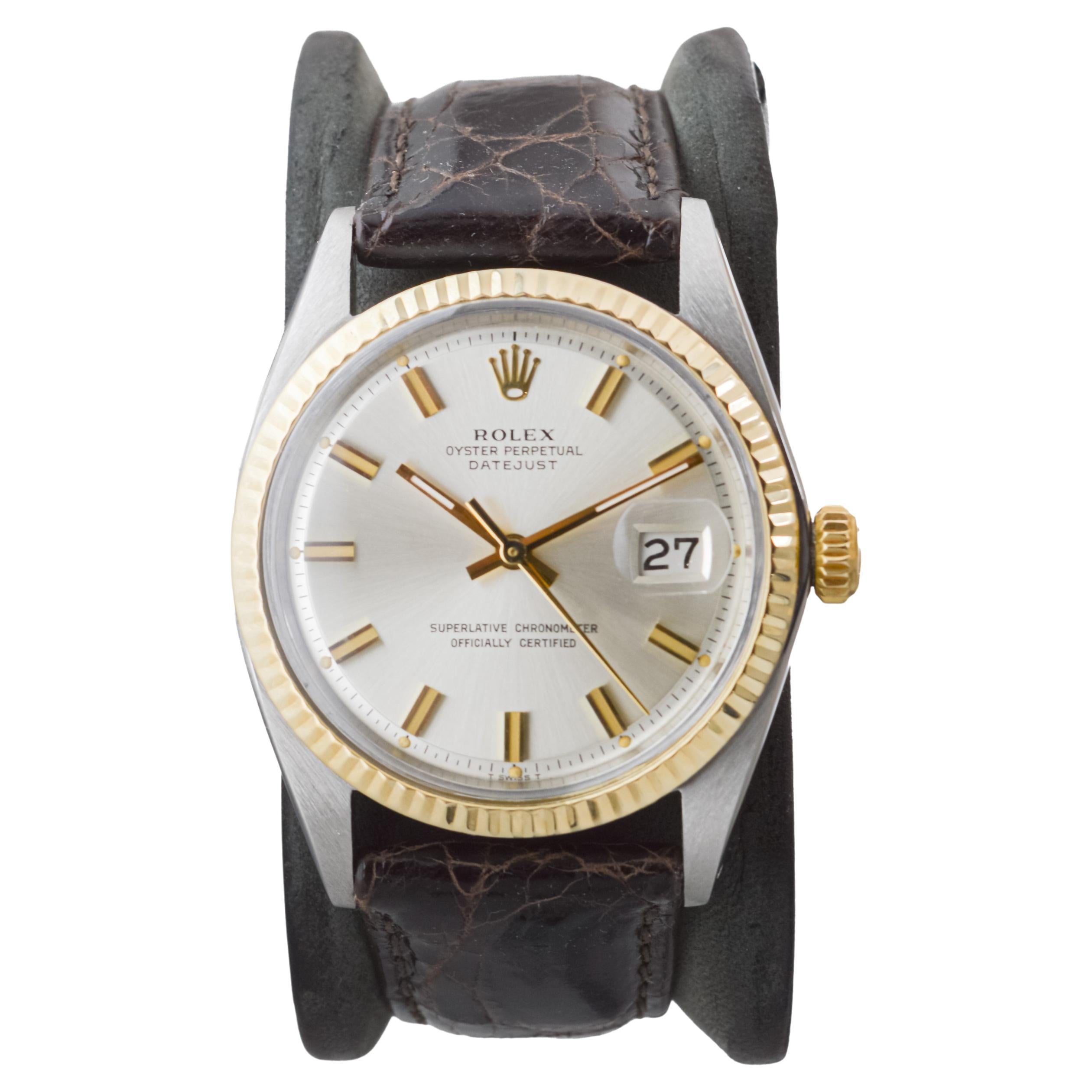 Women's or Men's Rolex Two Tone Datejust with Rare Factory Original Silvered Dial circa 1960's