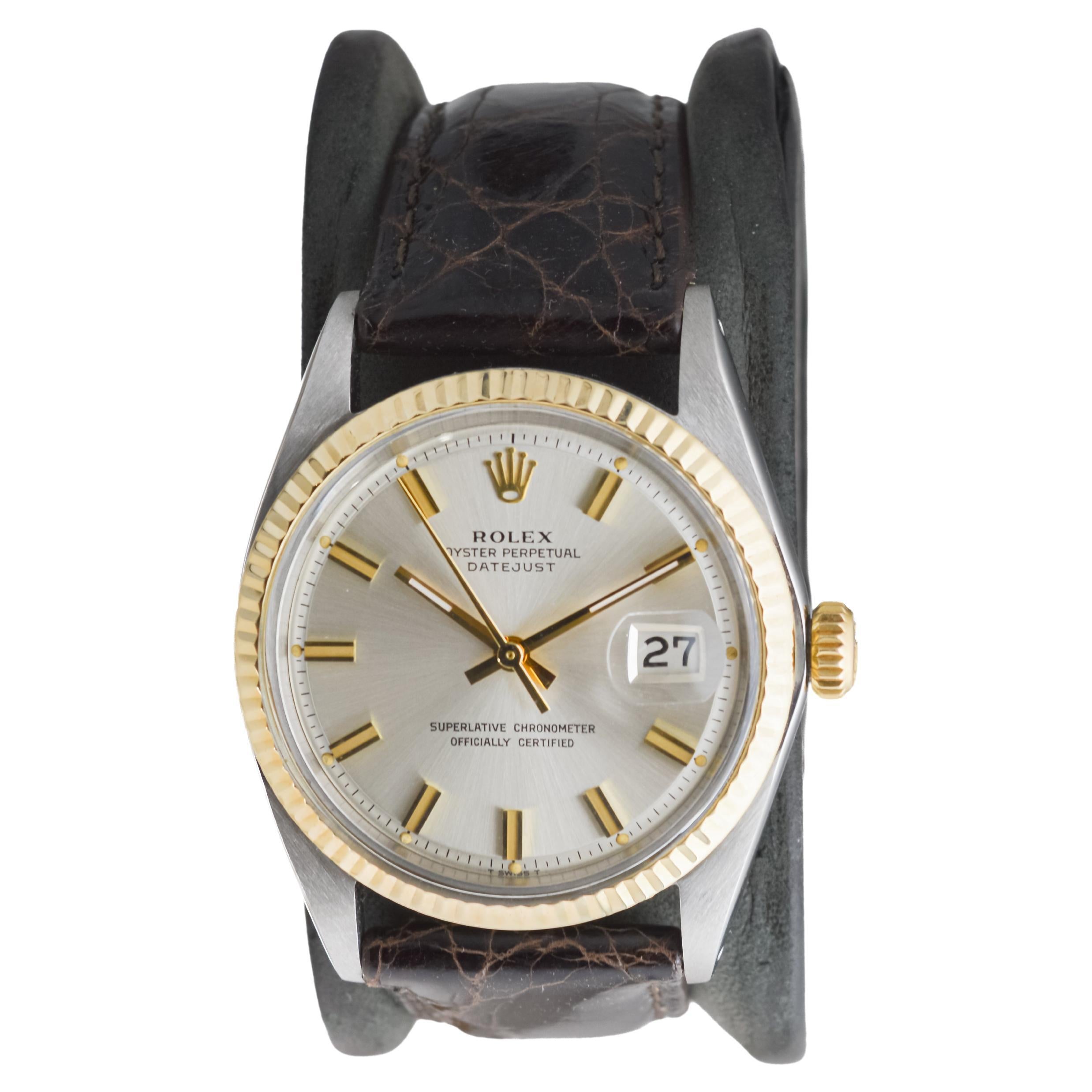 Rolex Two Tone Datejust with Rare Factory Original Silvered Dial circa 1960's 1