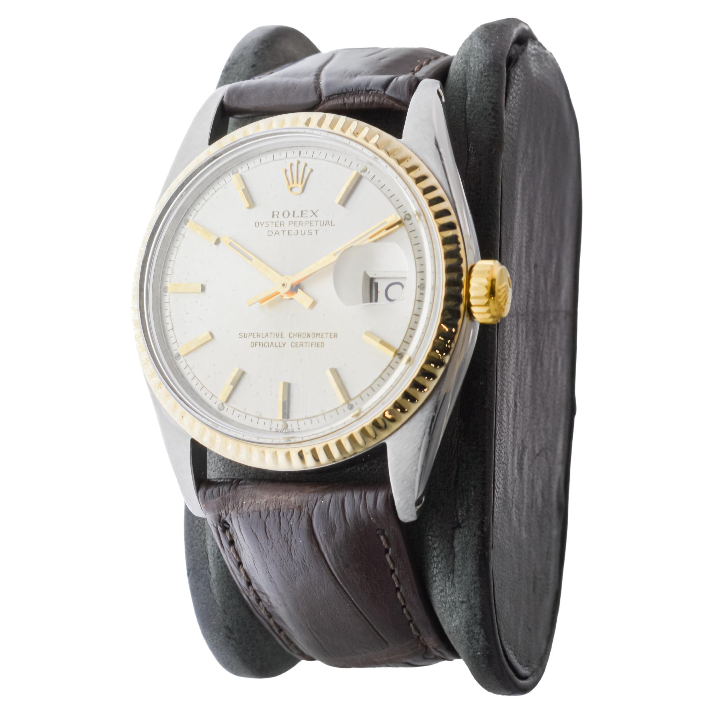 Rolex Two Tone Datejust with Rare Factory Original Silvered Dial circa 1960's For Sale 1