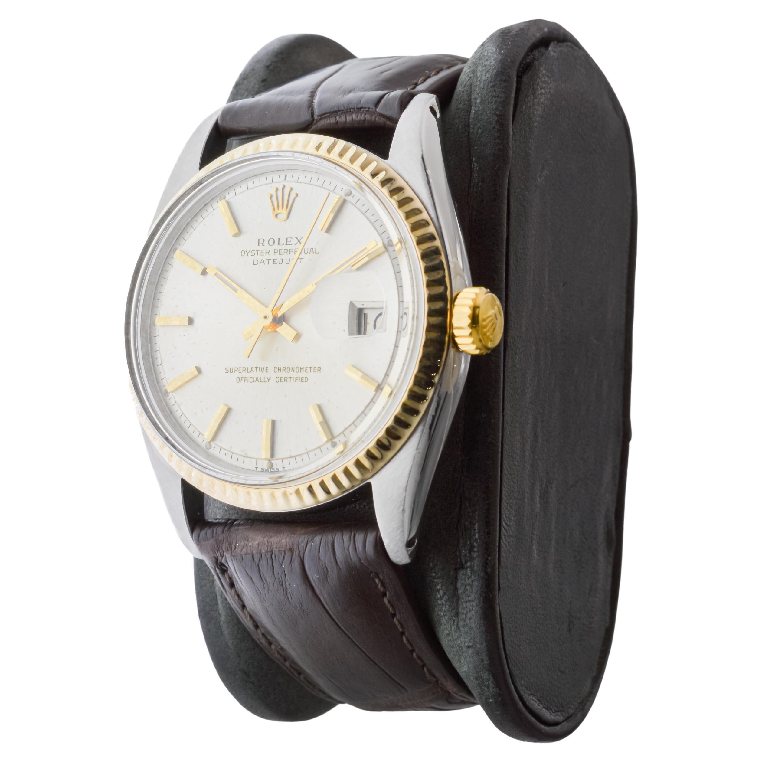 Rolex Two Tone Datejust with Rare Factory Original Silvered Dial circa 1960's For Sale 2