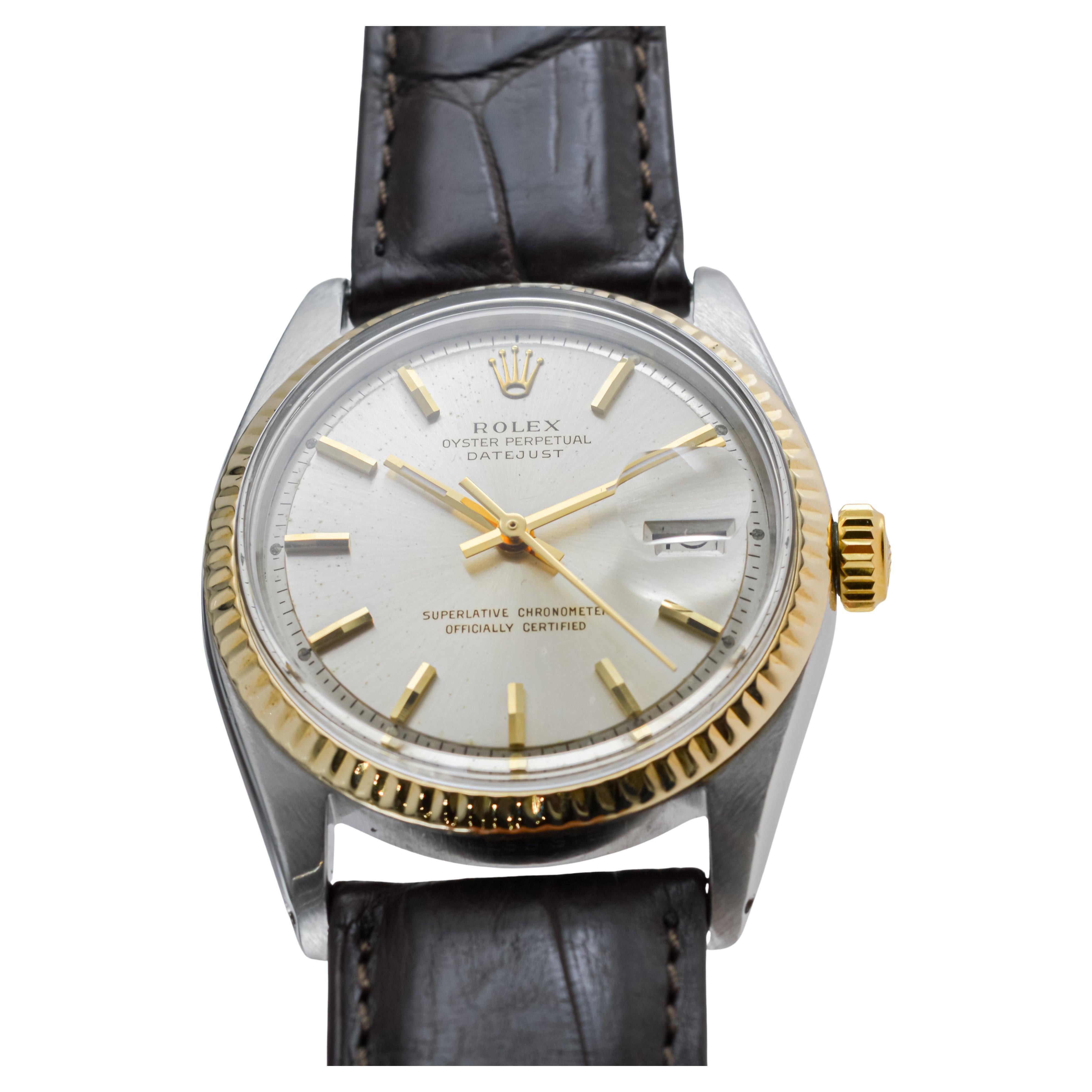 Rolex Two Tone Datejust with Rare Factory Original Silvered Dial circa 1960's For Sale 3