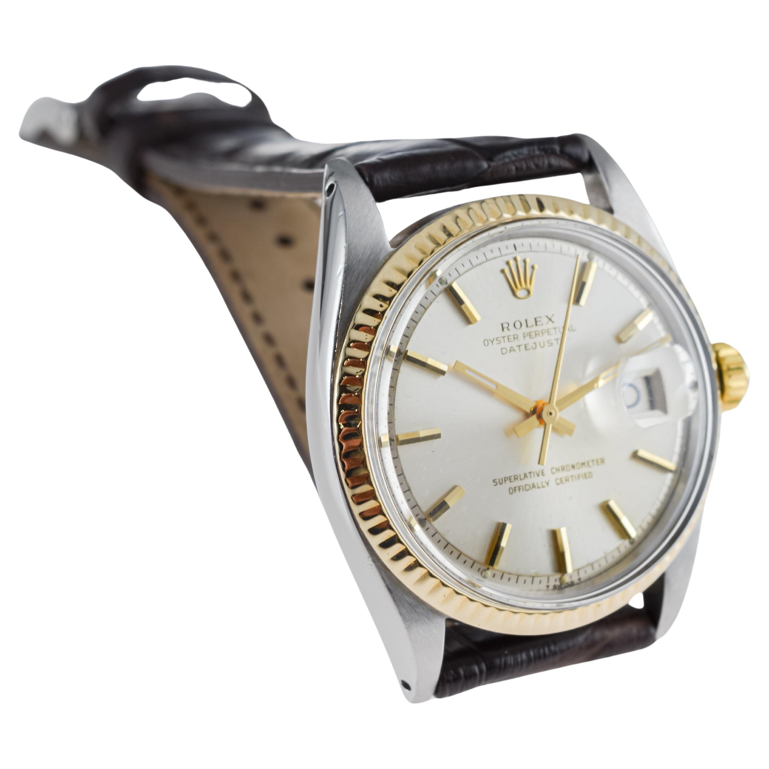 Rolex Two Tone Datejust with Rare Factory Original Silvered Dial circa 1960's For Sale 4