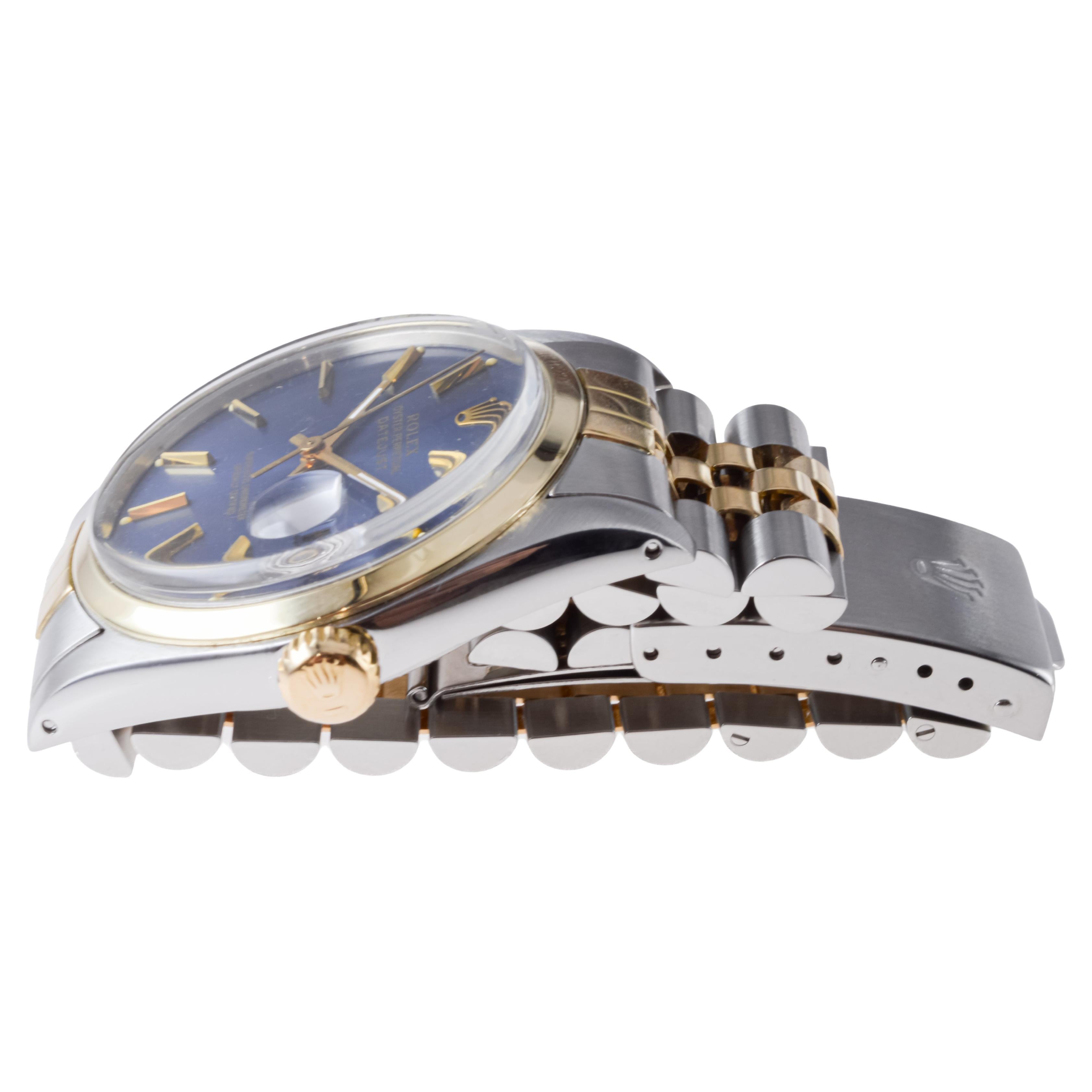 Rolex Two Tone Datejust With Rare, Original Navy Blue Dial circa For Sale 9
