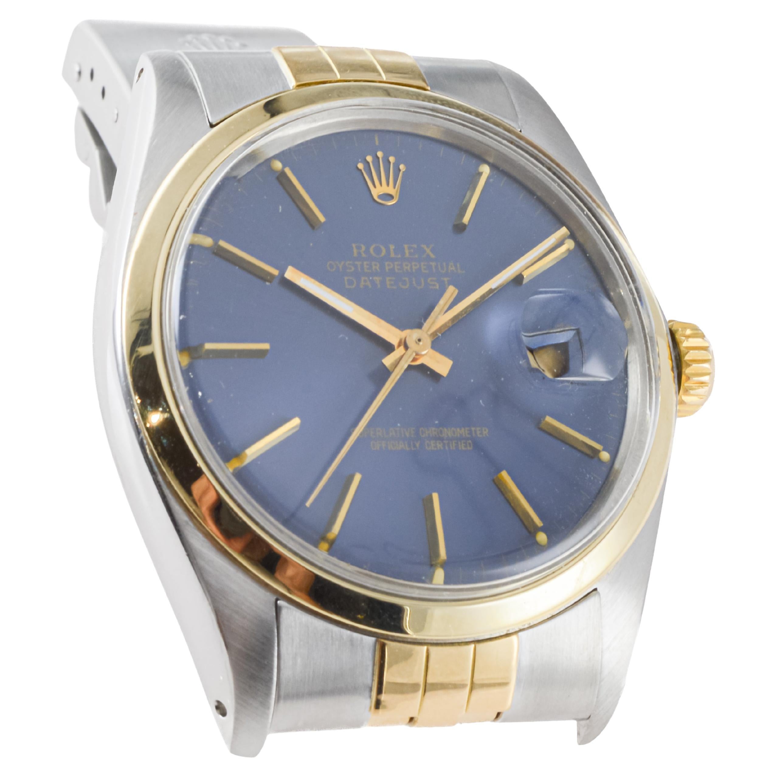 Rolex Two Tone Datejust With Rare, Original Navy Blue Dial circa For Sale 6