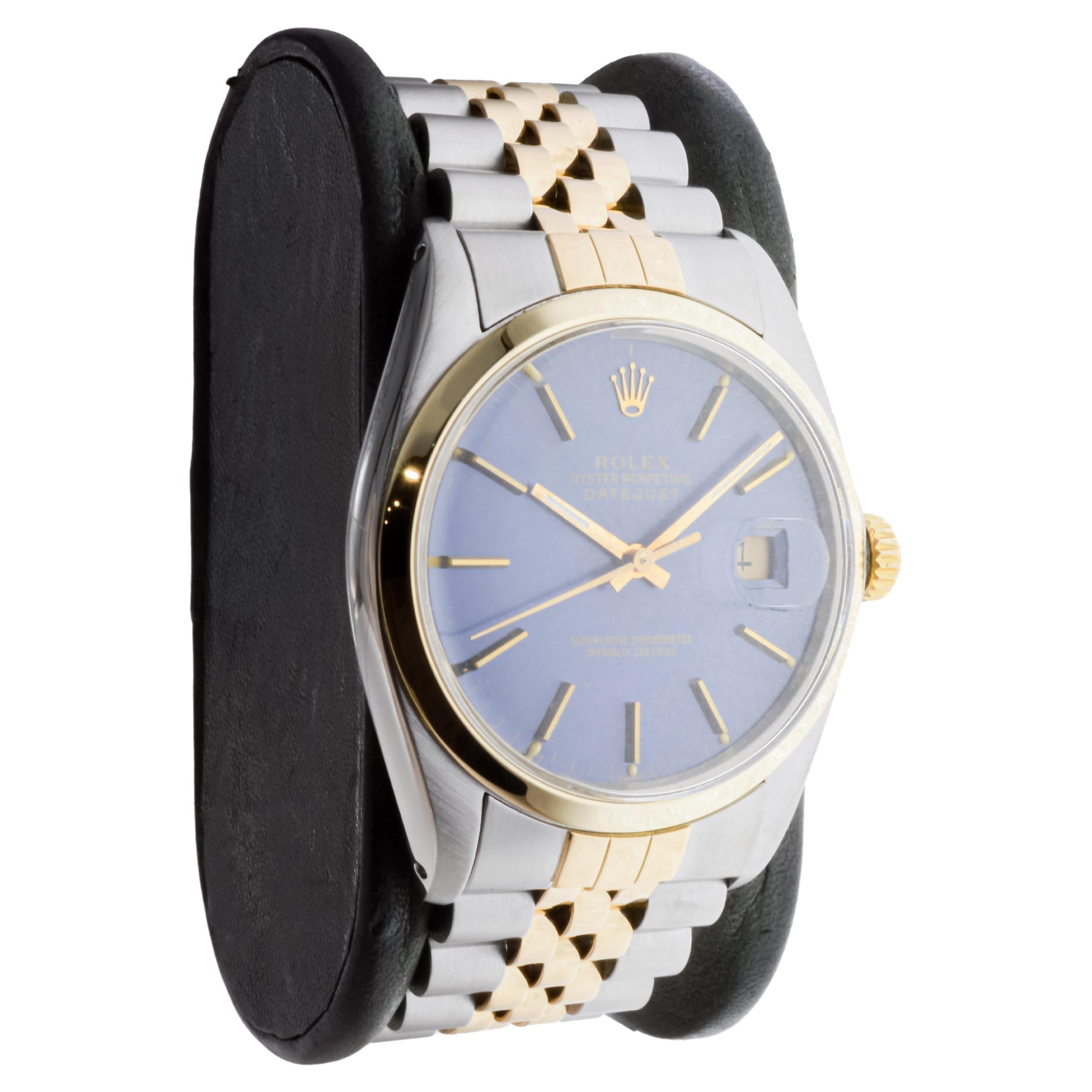 Modern Rolex Two Tone Datejust With Rare, Original Navy Blue Dial circa For Sale