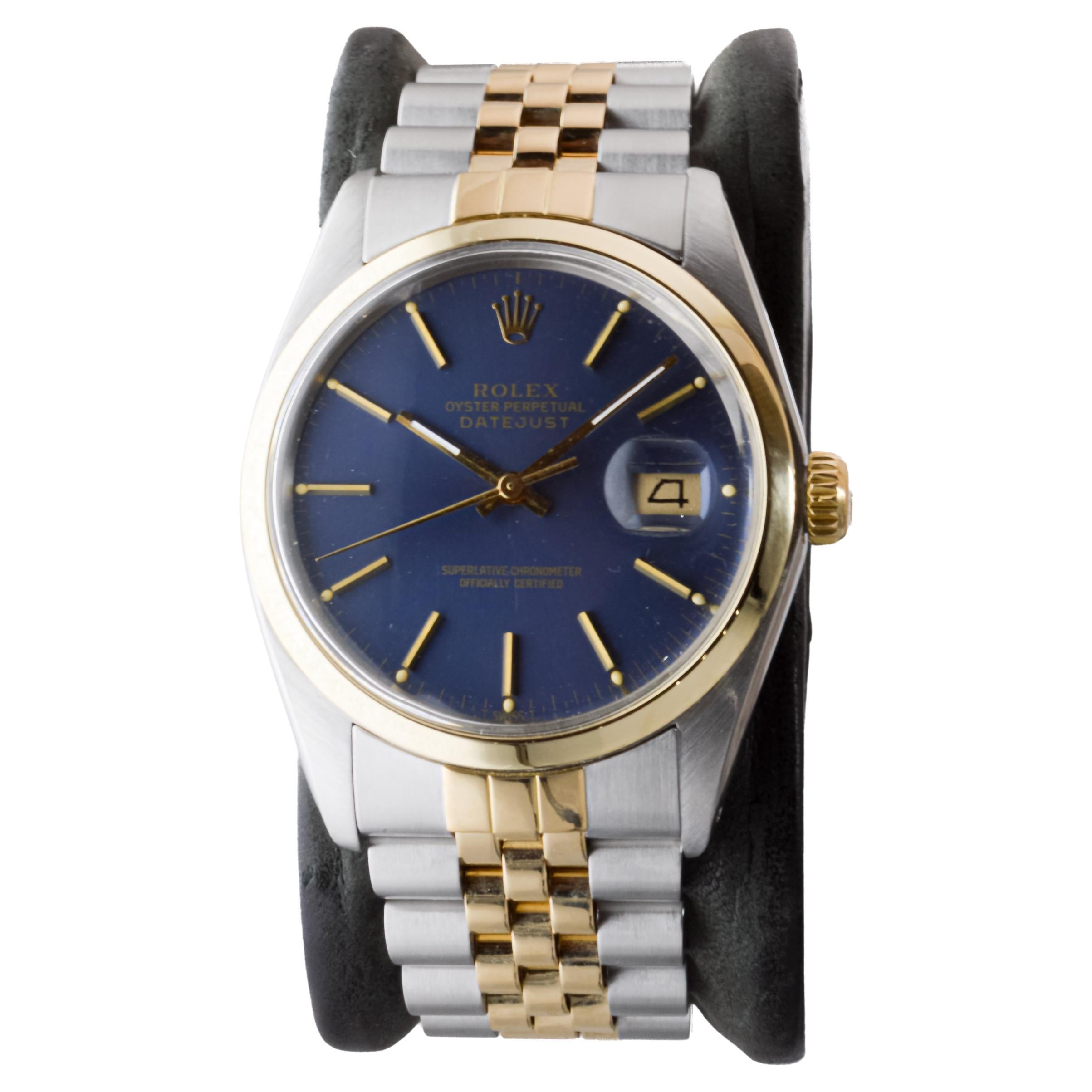 Women's or Men's Rolex Two Tone Datejust With Rare, Original Navy Blue Dial circa For Sale