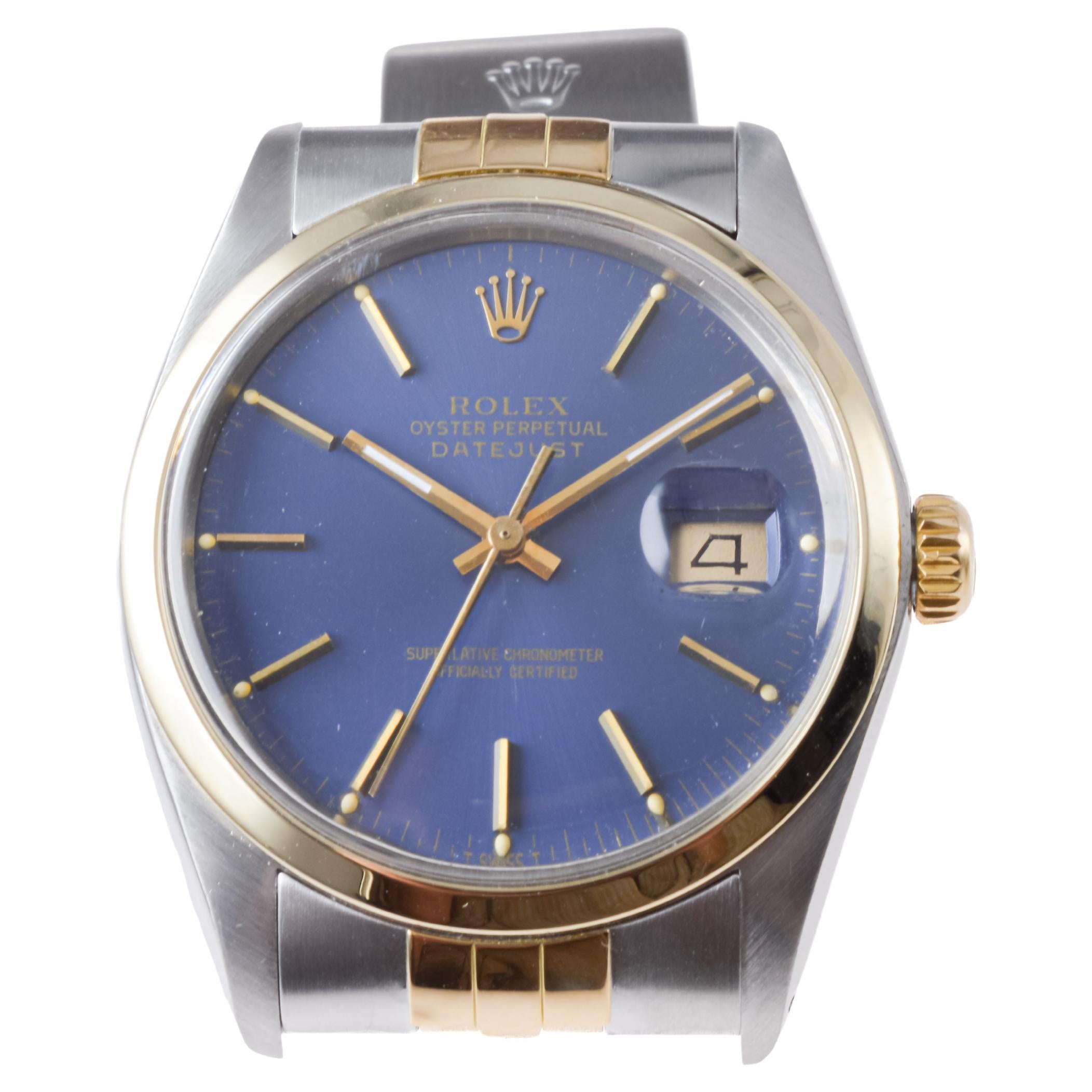 Rolex Two Tone Datejust With Rare, Original Navy Blue Dial circa For Sale 7