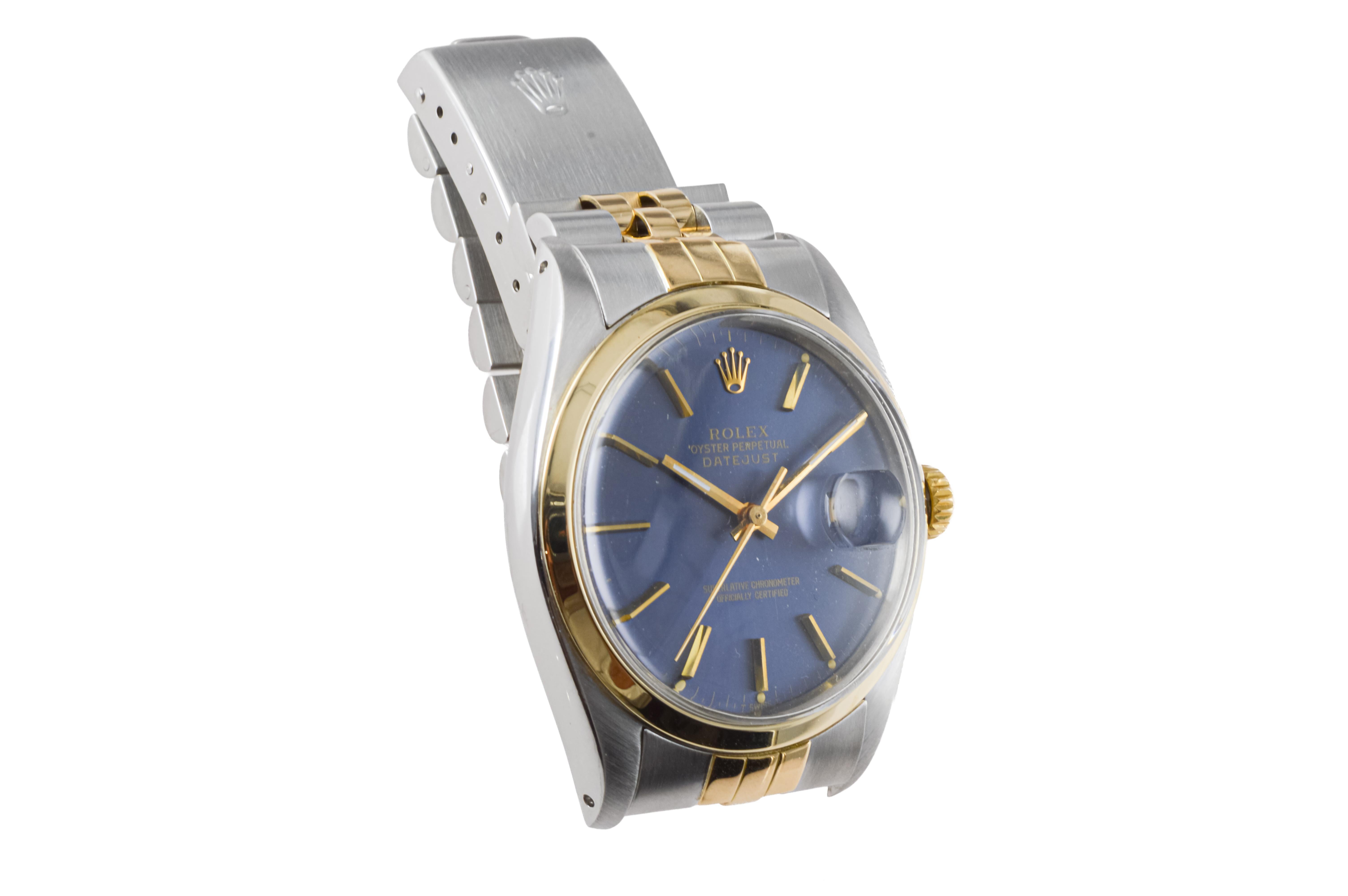 Rolex Two Tone Datejust With Rare, Original Navy Blue Dial circa For Sale 4