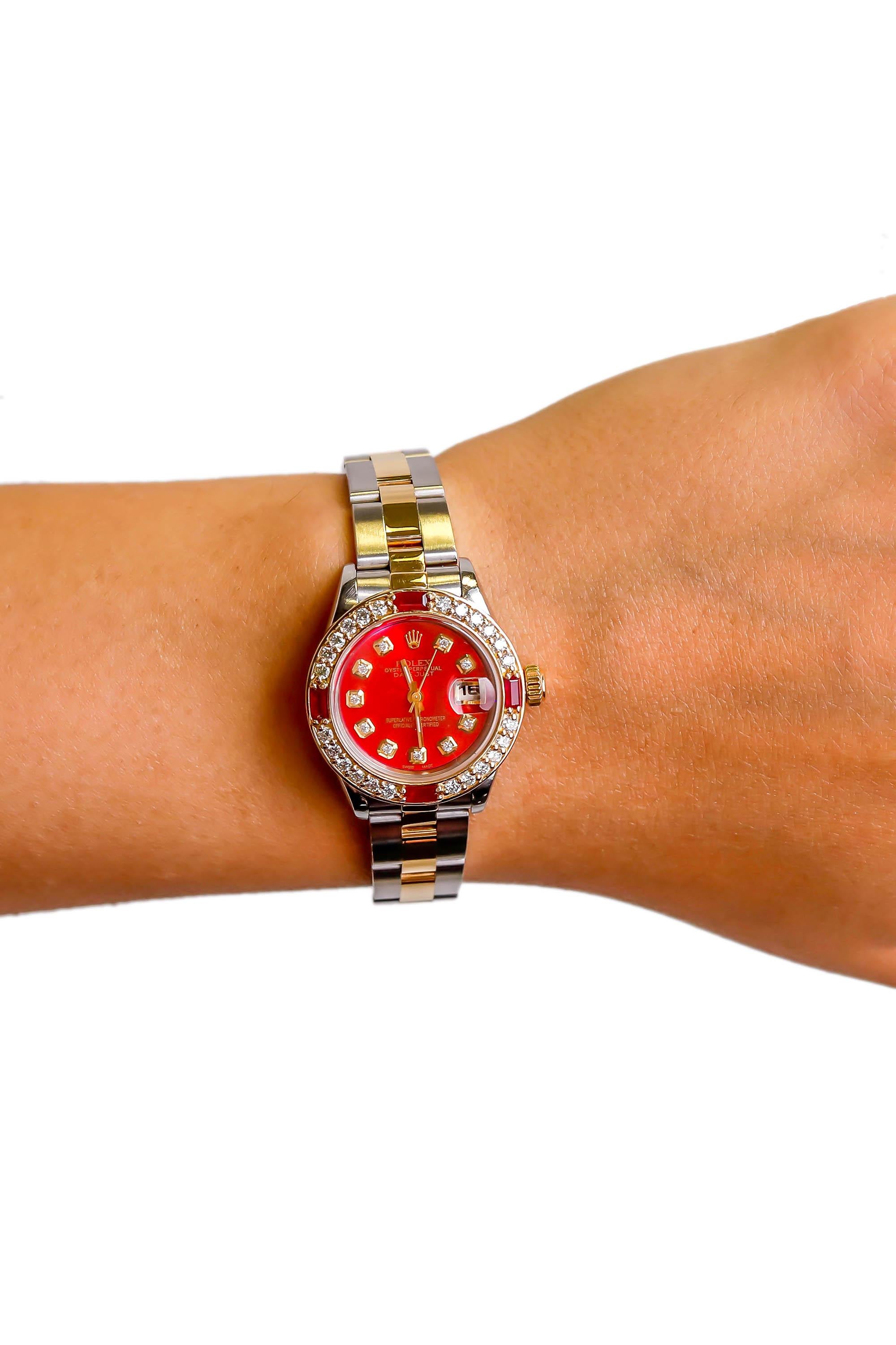 gold rolex red face with diamonds