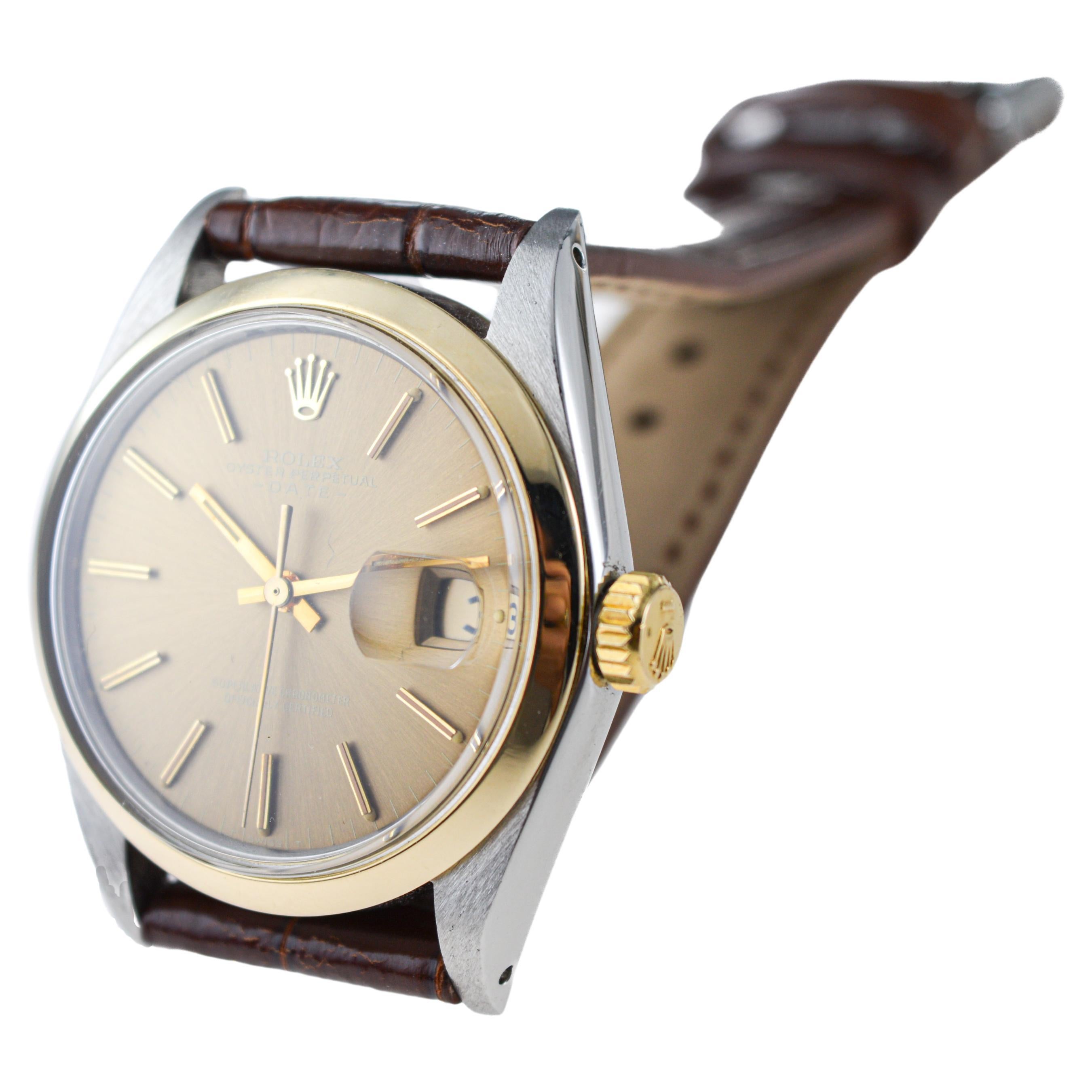 Rolex Two Tone Oyster Perpetual Date circa, 1960's with Flawless Original Dial  For Sale 5