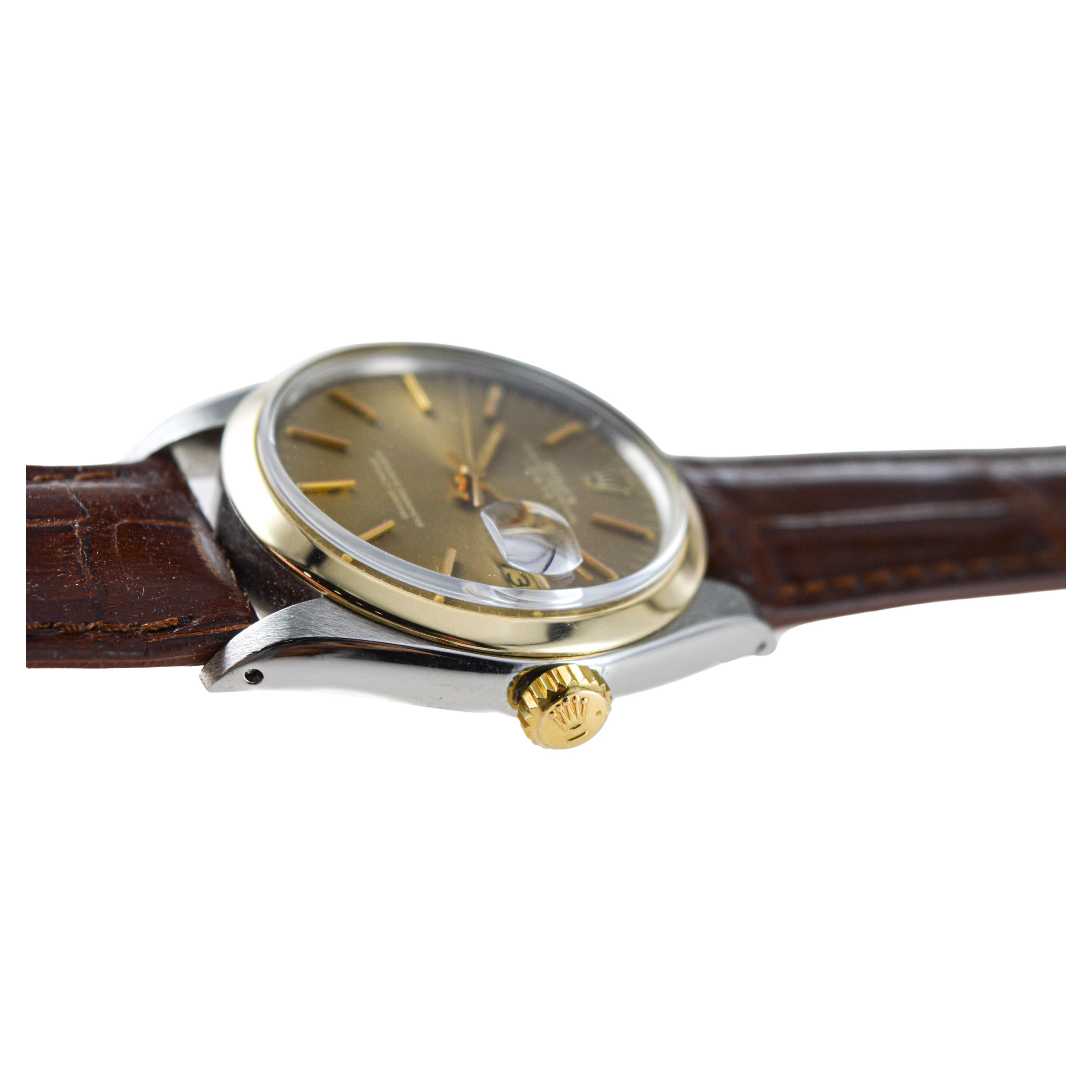 Rolex Two Tone Oyster Perpetual Date circa, 1960's with Flawless Original Dial  For Sale 6