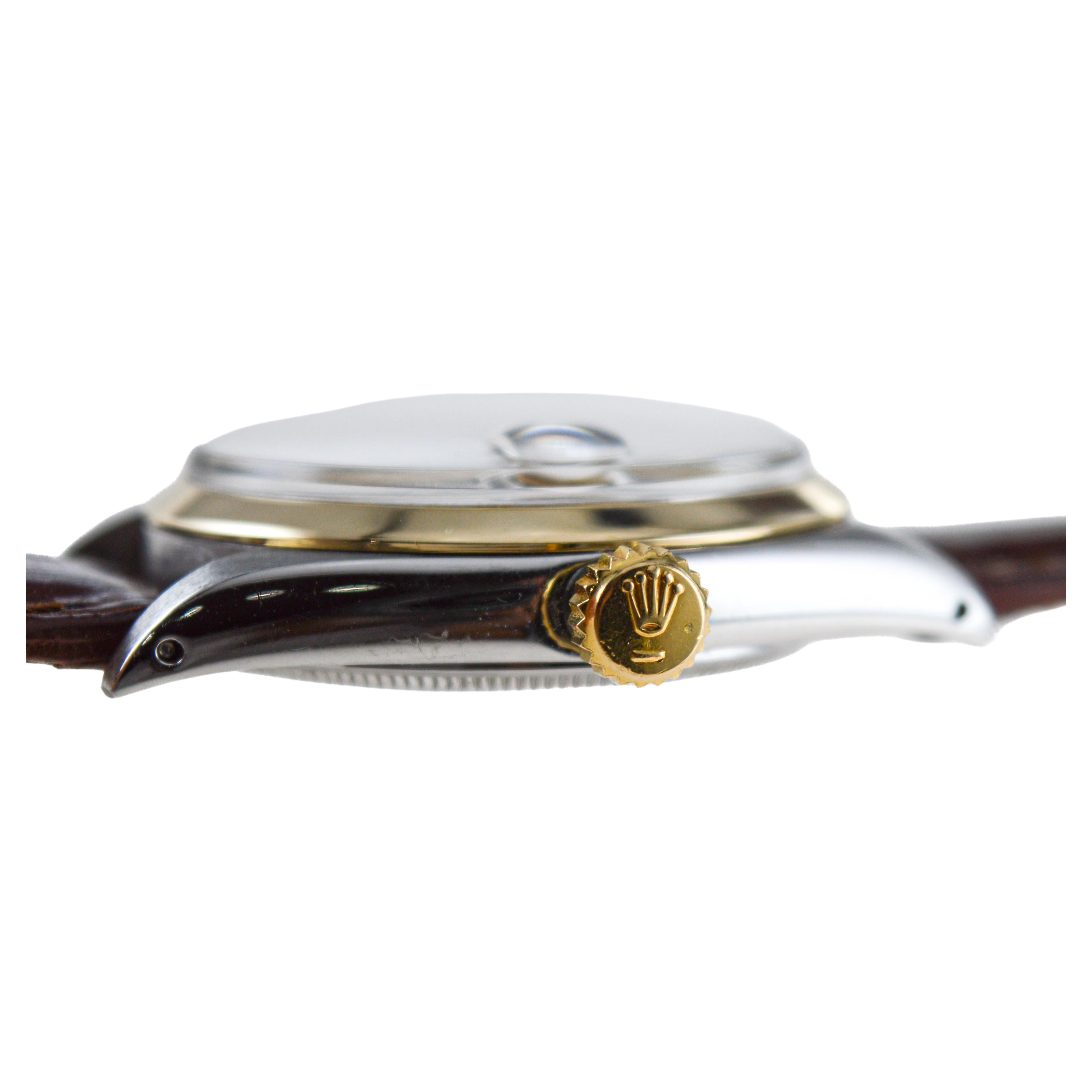 Rolex Two Tone Oyster Perpetual Date circa, 1960's with Flawless Original Dial  For Sale 9