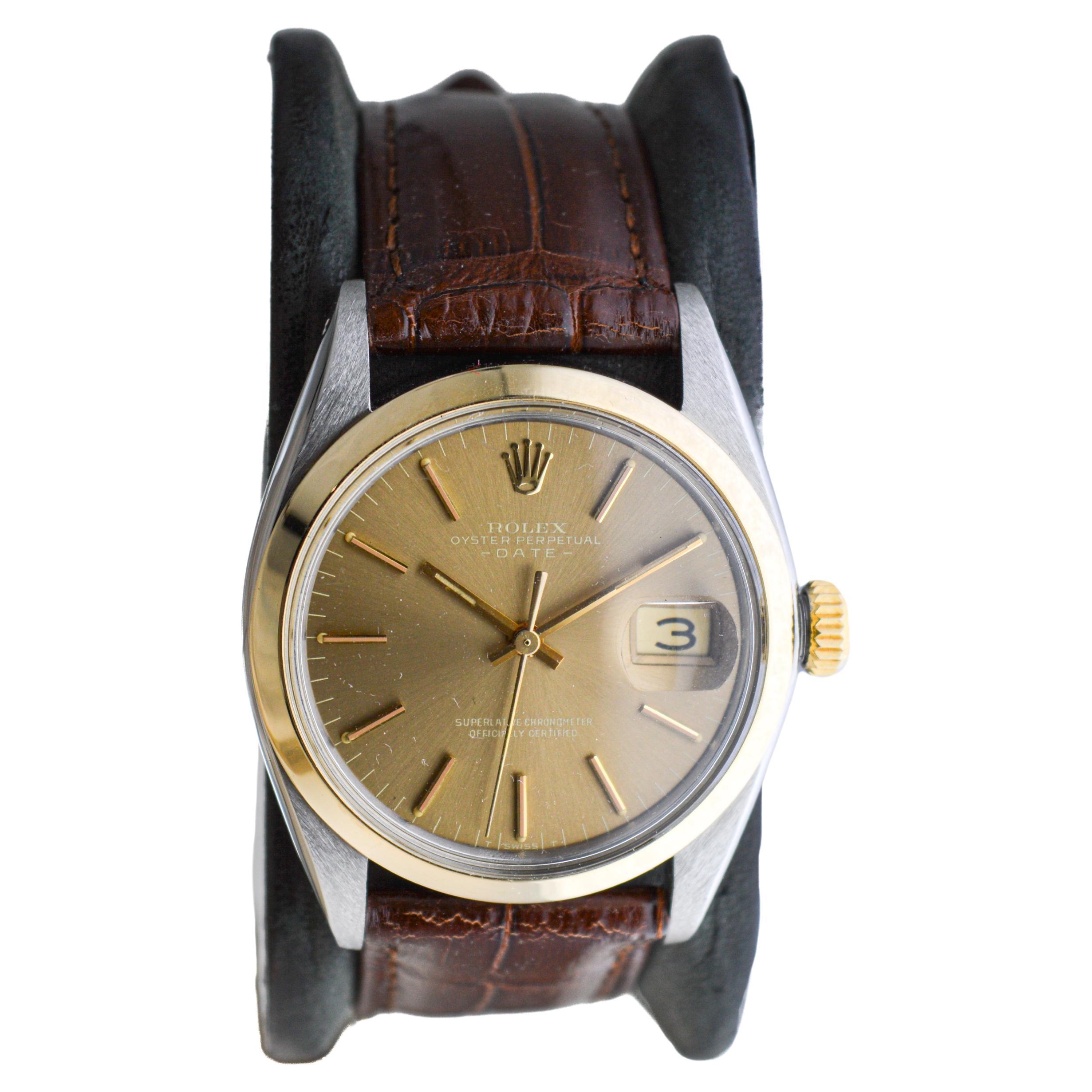 Modern Rolex Two Tone Oyster Perpetual Date circa, 1960's with Flawless Original Dial  For Sale
