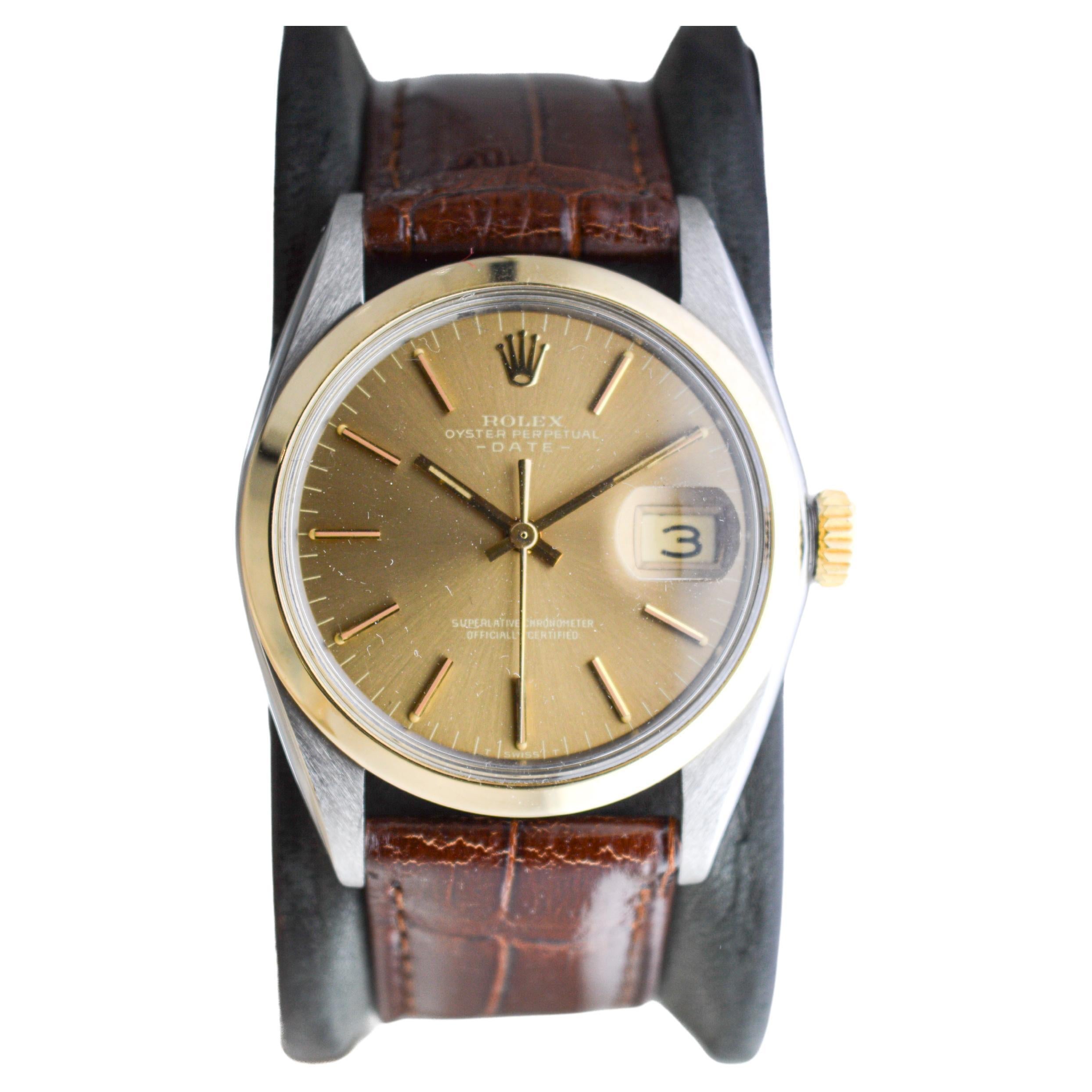 Rolex Two Tone Oyster Perpetual Date circa, 1960's with Flawless Original Dial  In Excellent Condition For Sale In Long Beach, CA