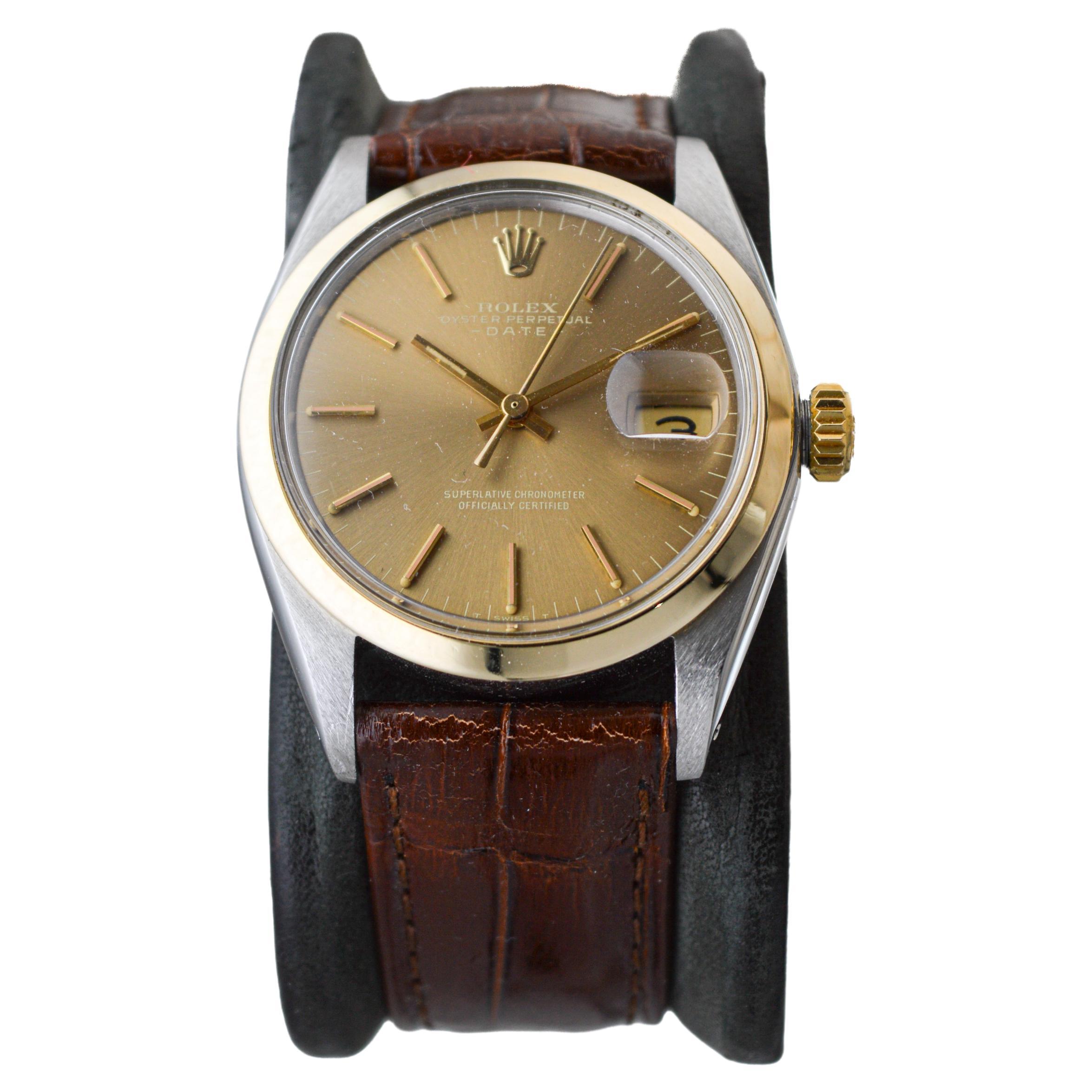 Women's or Men's Rolex Two Tone Oyster Perpetual Date circa, 1960's with Flawless Original Dial  For Sale