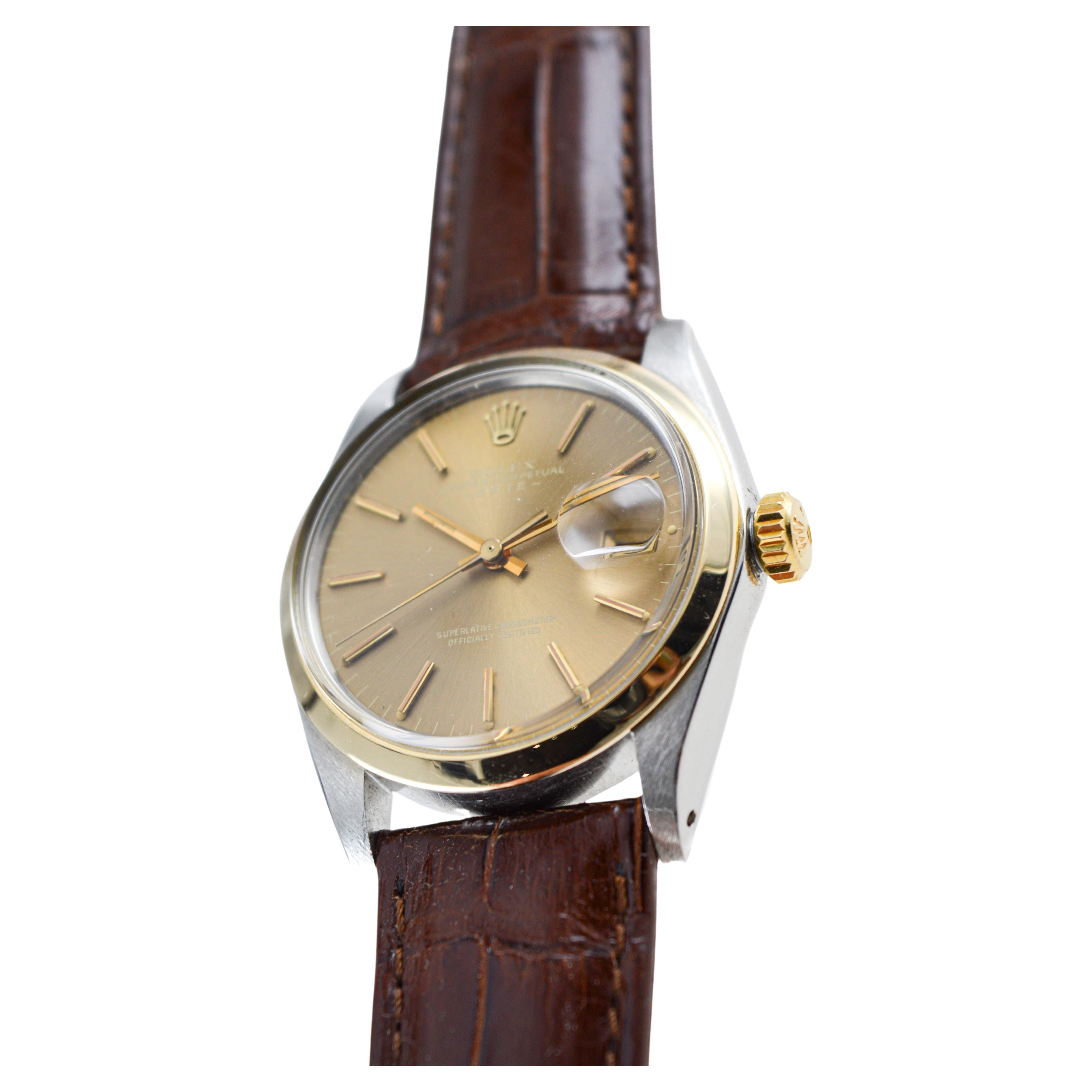Rolex Two Tone Oyster Perpetual Date circa, 1960's with Flawless Original Dial  For Sale 2