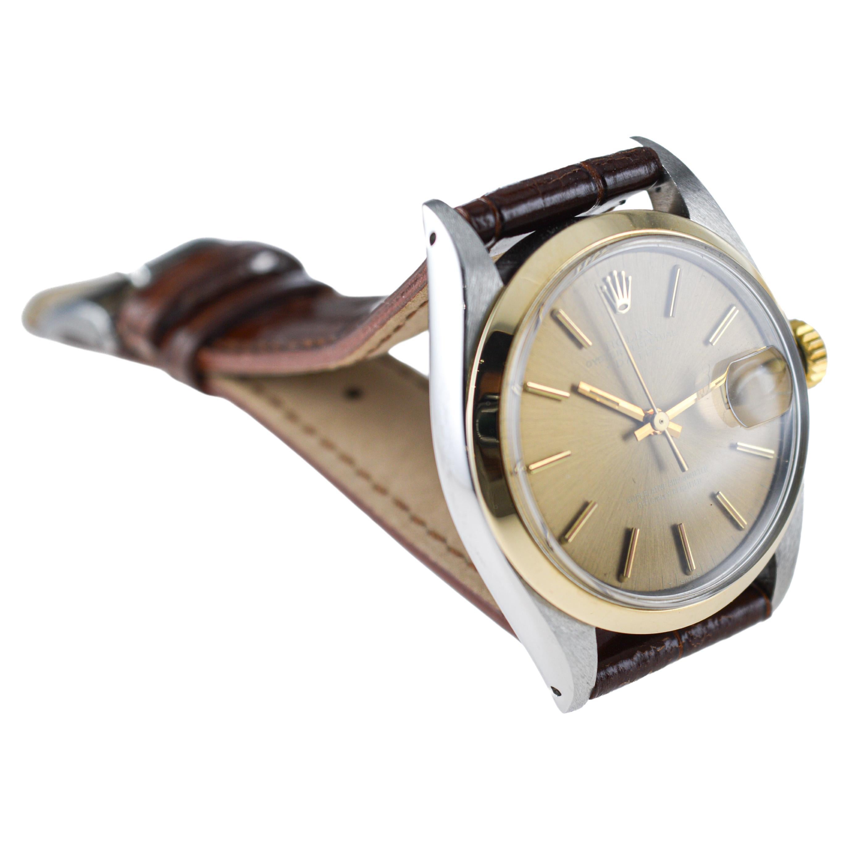 Rolex Two Tone Oyster Perpetual Date circa, 1960's with Flawless Original Dial  For Sale 3