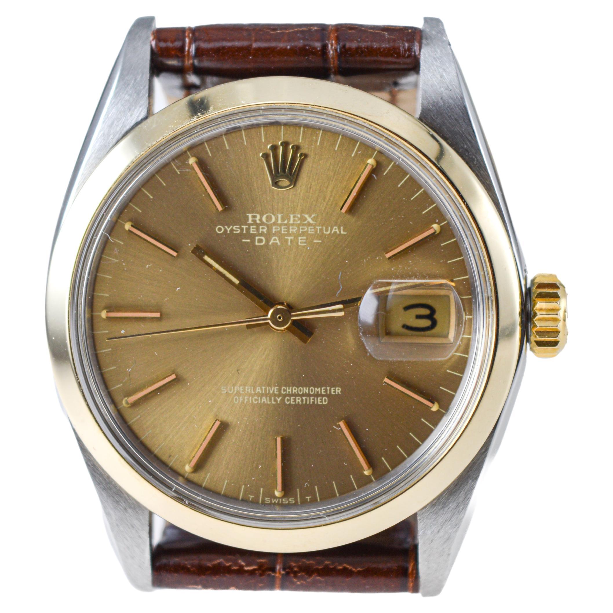 Rolex Two Tone Oyster Perpetual Date circa, 1960's with Flawless Original Dial  For Sale 4