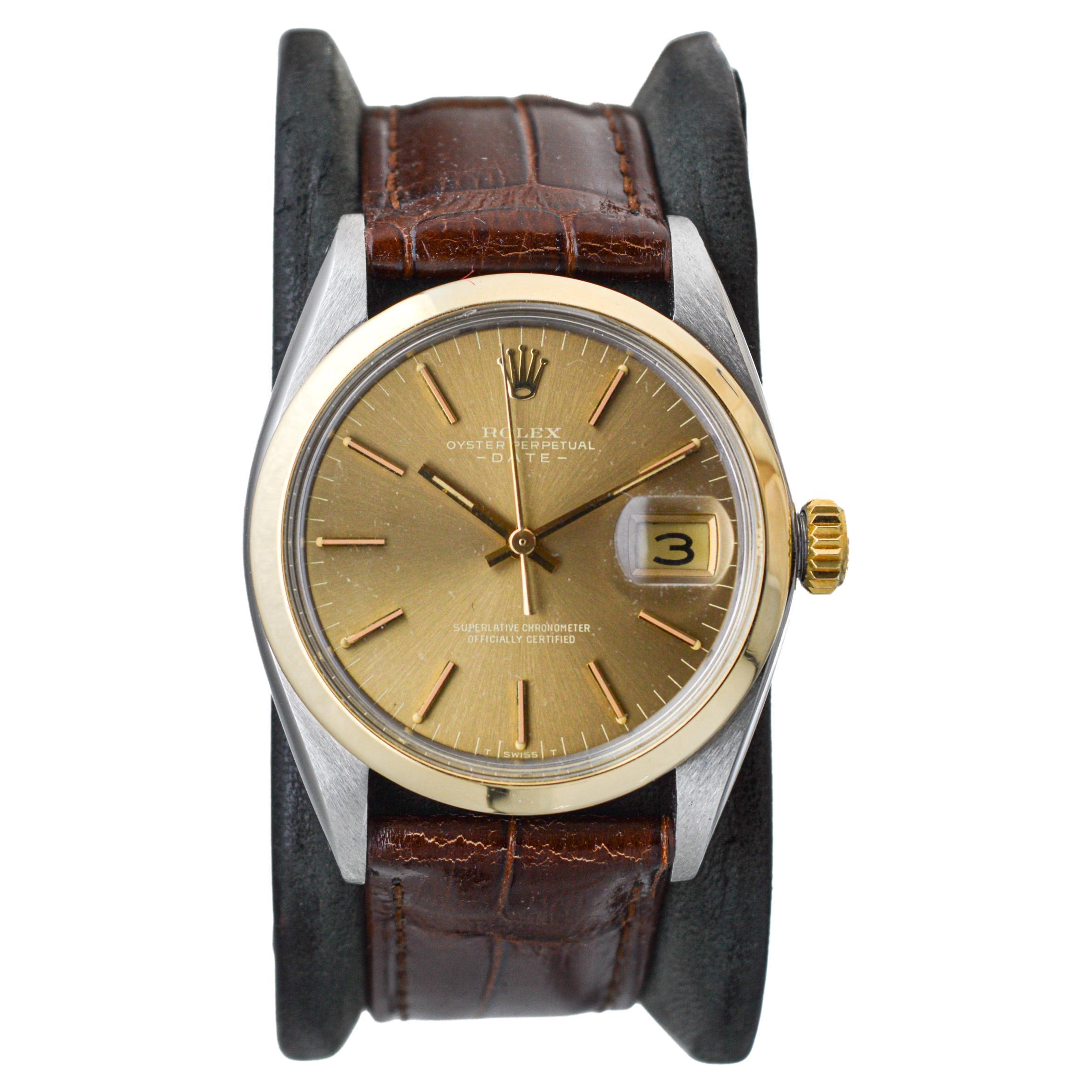 Rolex Two Tone Oyster Perpetual Date circa, 1960's with Flawless Original Dial  For Sale