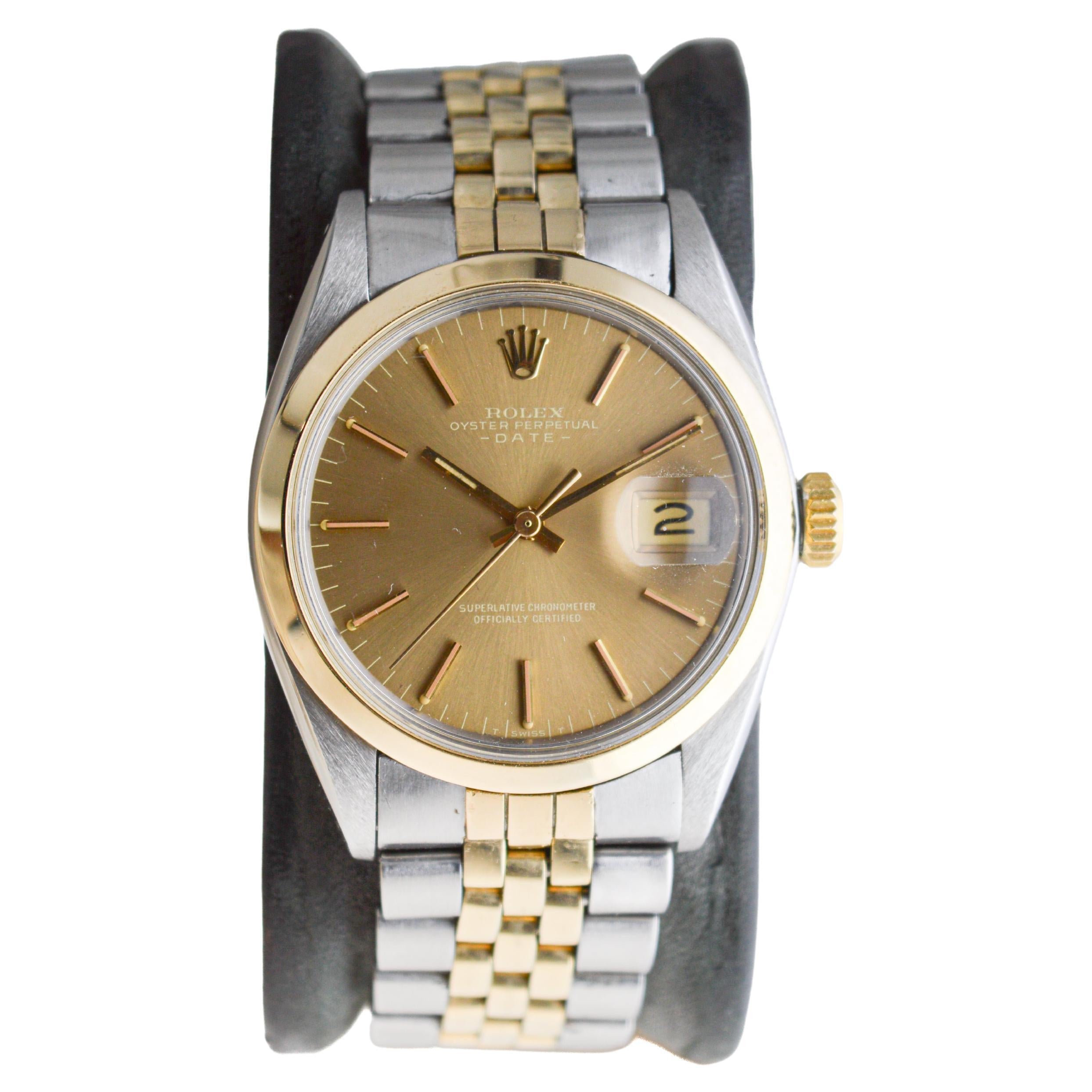 Modern Rolex Two Tone Oyster Perpetual Date With Rare Original Bracelet  circa, 1969 For Sale