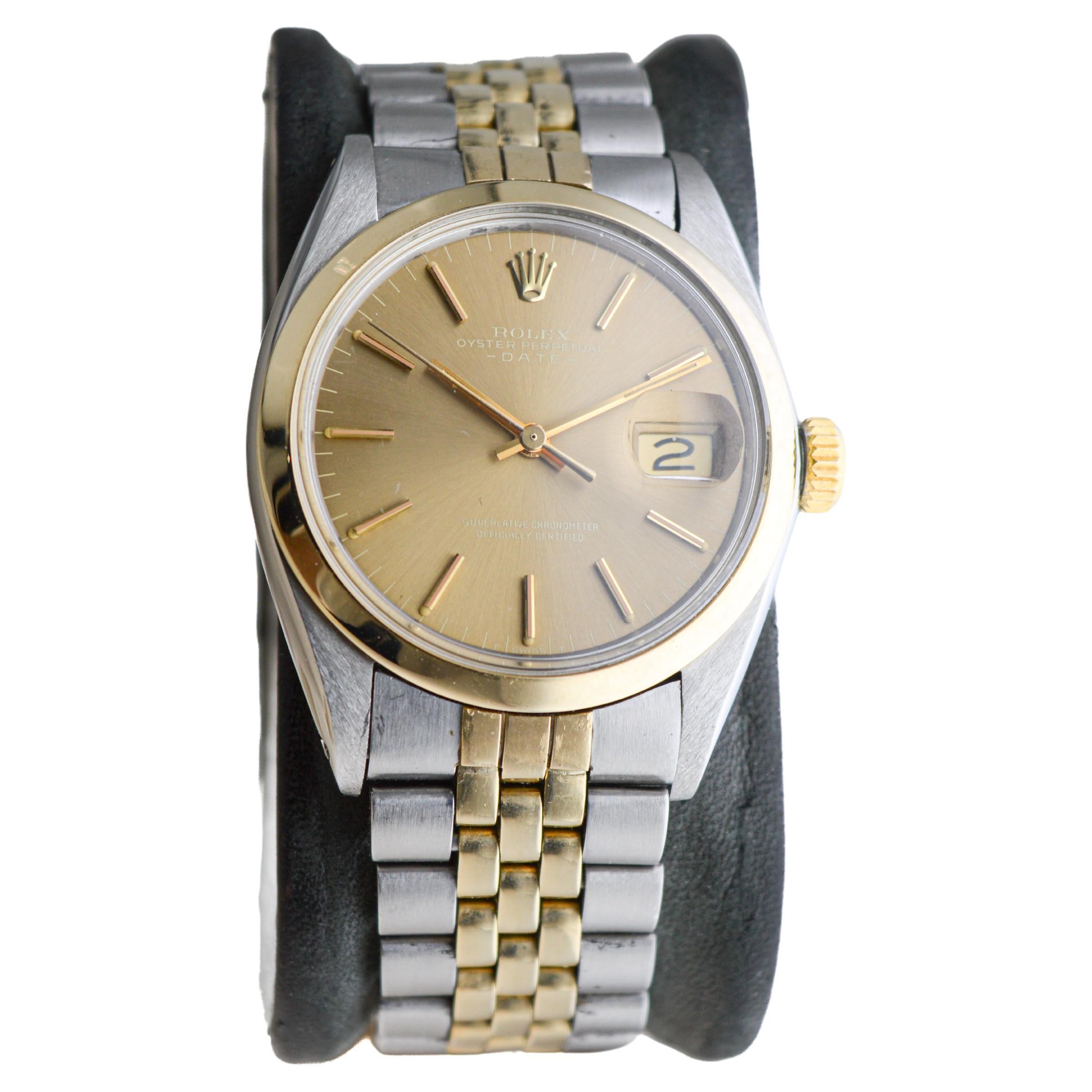 Rolex Two Tone Oyster Perpetual Date With Rare Original Bracelet  circa, 1969 In Excellent Condition For Sale In Long Beach, CA